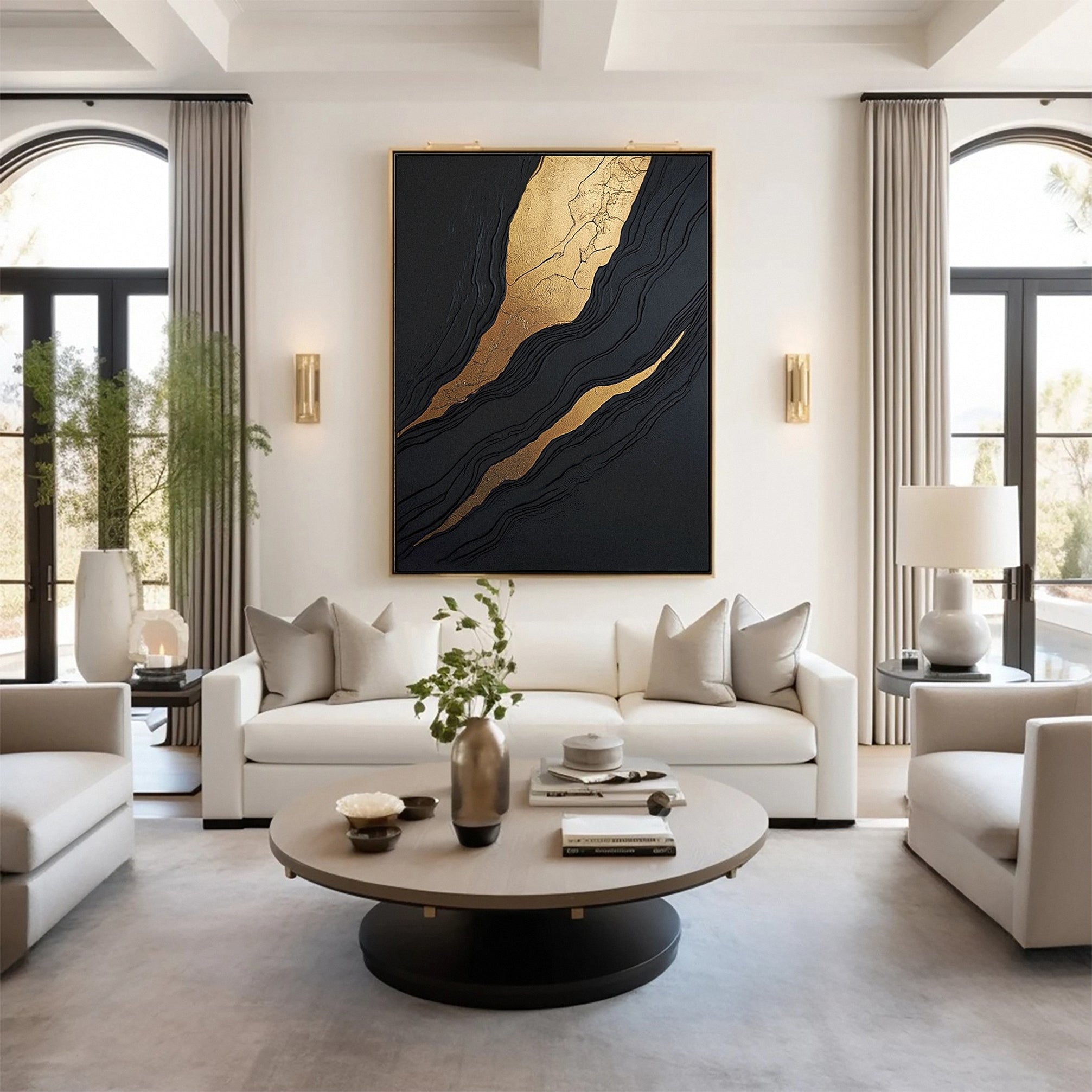 Luxury Textured Wall Art in Black and Gold for Upscale Interior Design #BM 128