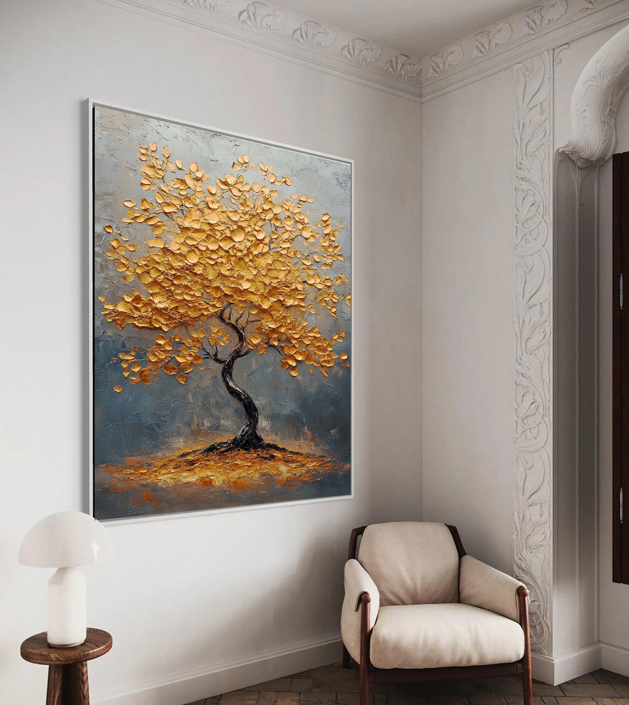 Golden Foliage Canvas Print Timeless Wall Art for Elegant Homes #CAP 042