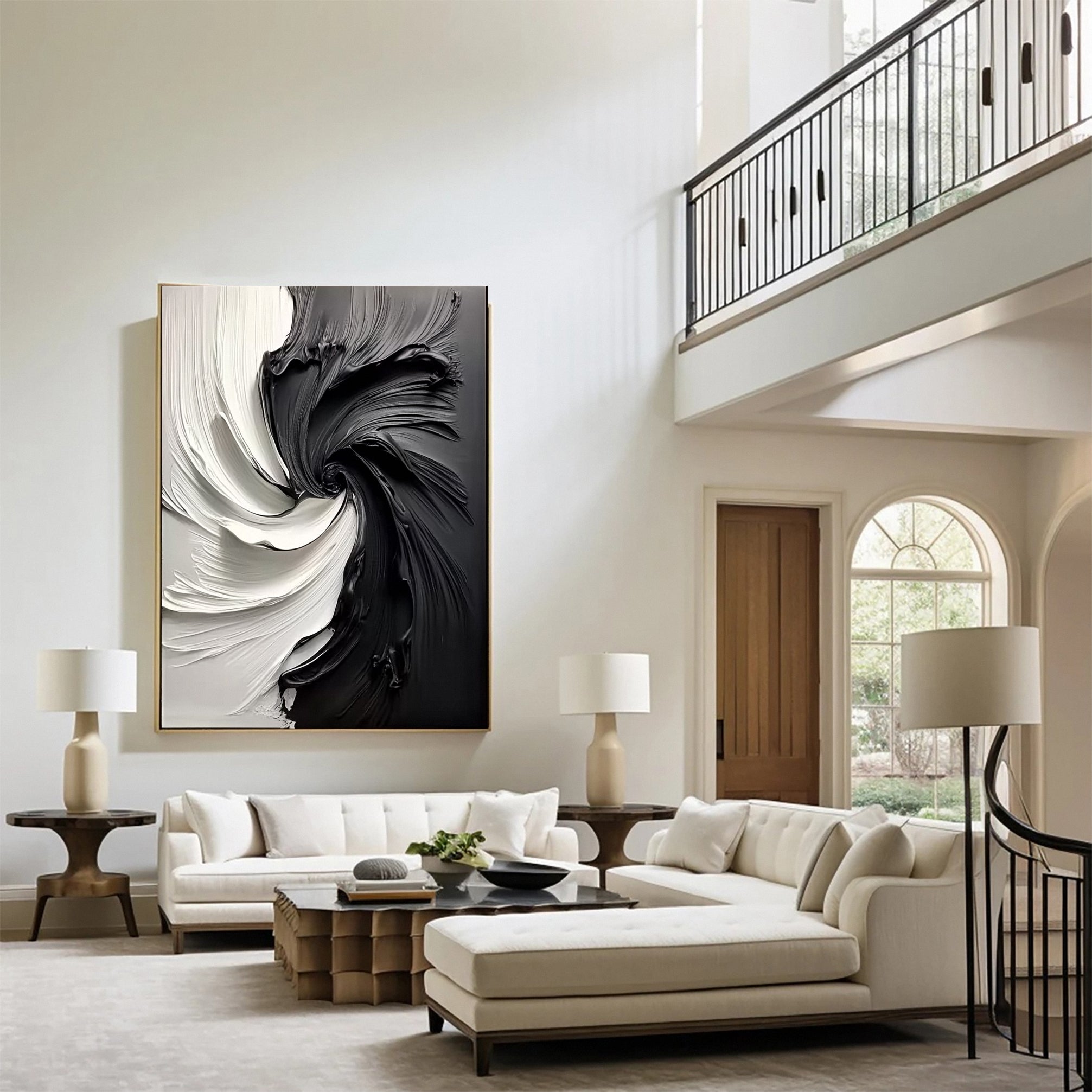 Black and White Vortex Abstract Textured Art Painting #BM 132