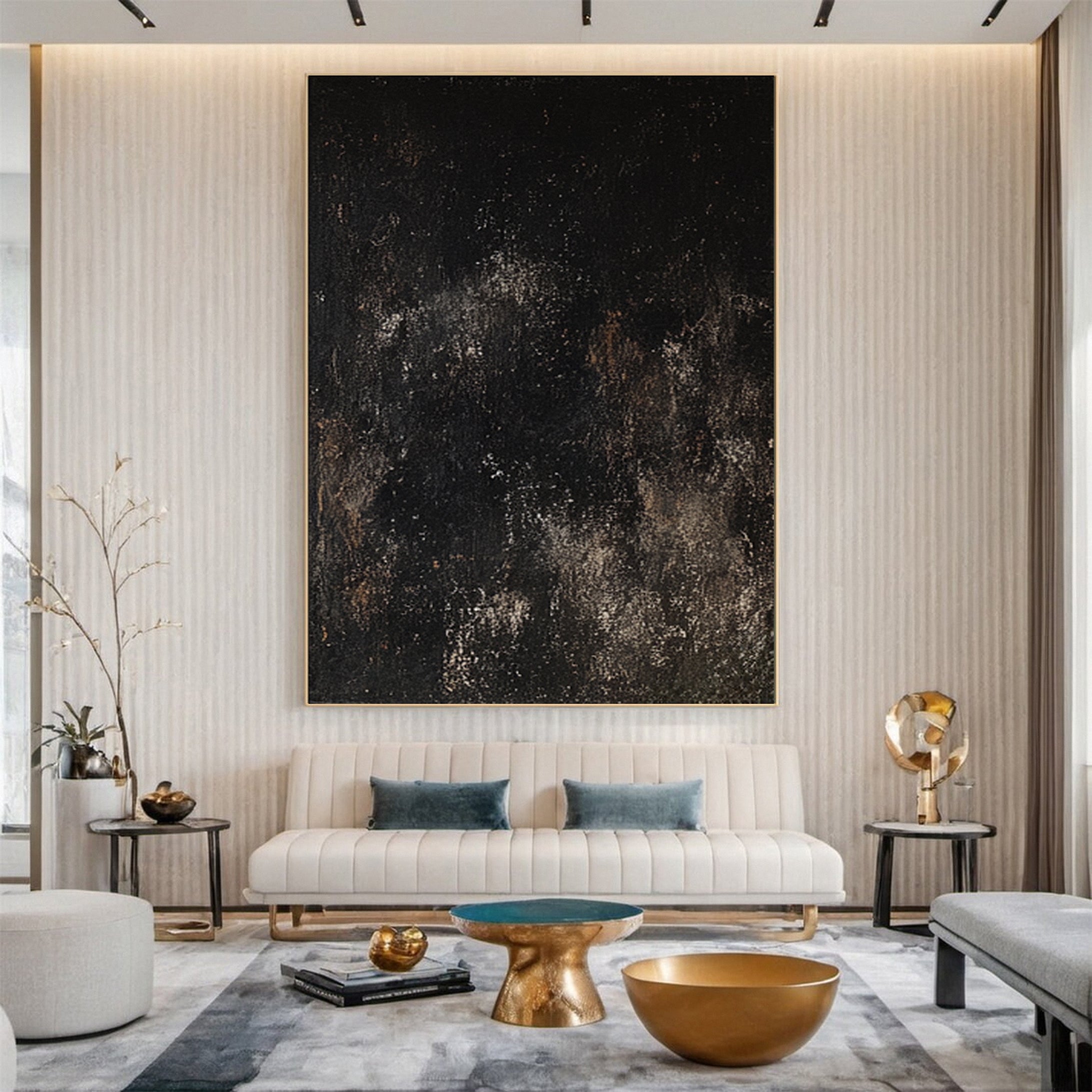 Luxurious Black and Gold Textured Abstract Art Canvas #BM 118