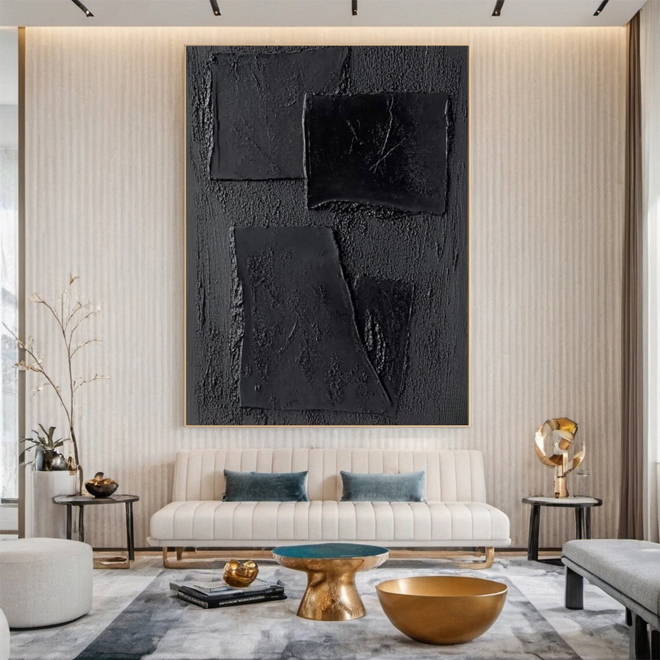 Monochrome Elegance Textured Black Abstract Wall Art #BM 127