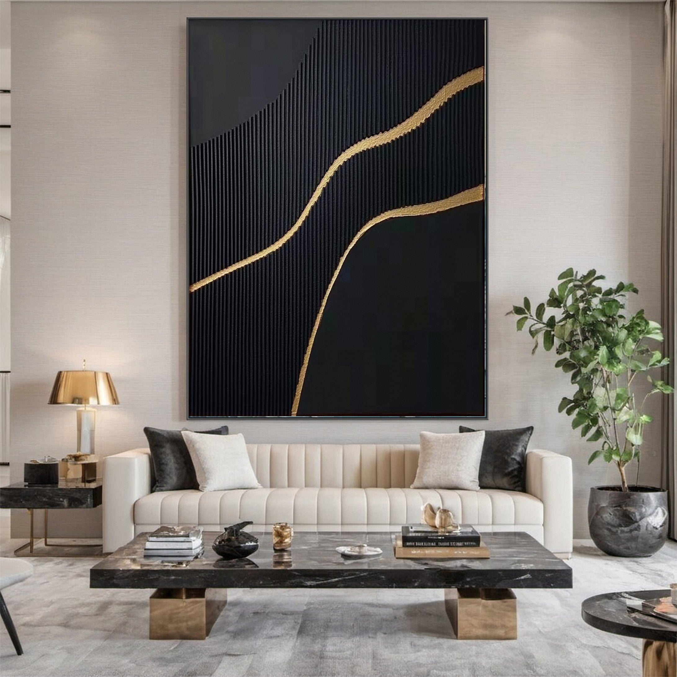 Luxury Textured Wall Art in Black and Gold for Upscale Interior Design #BM 115