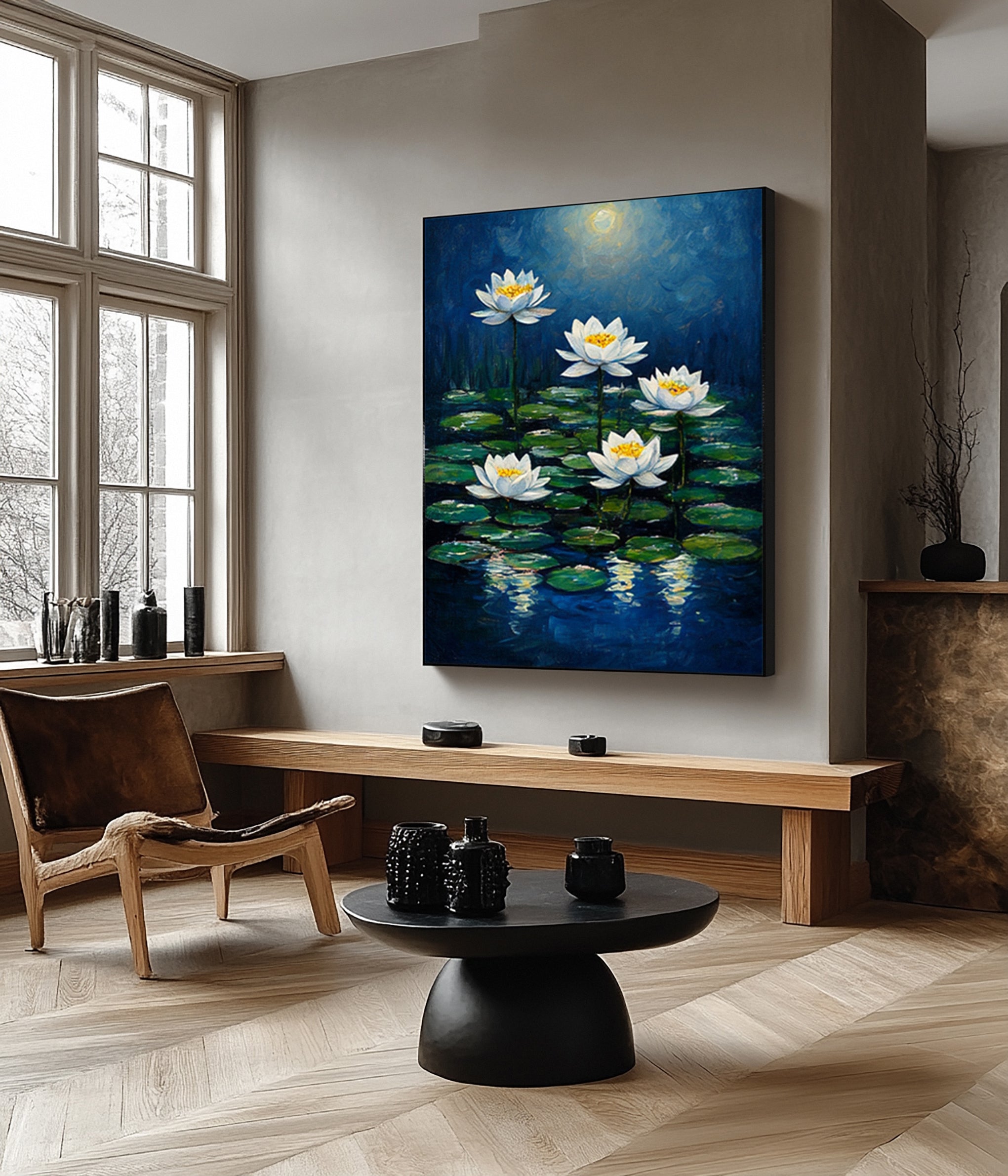 Modern Painting Recalling Monet's Serene Water Lily Scenes #BGA 363