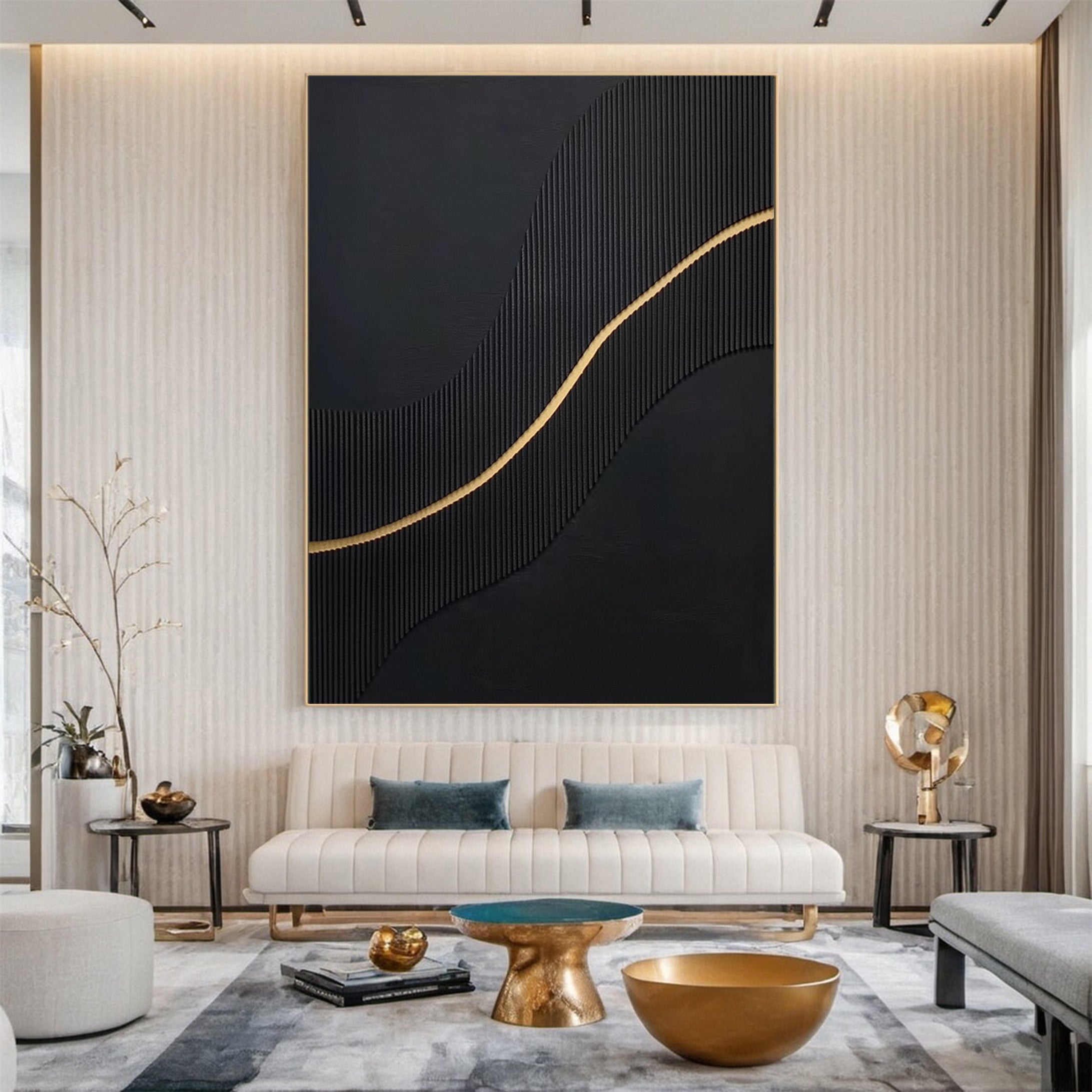 Luxury Textured Wall Art in Black and Gold for Upscale Interior Design #BM 114