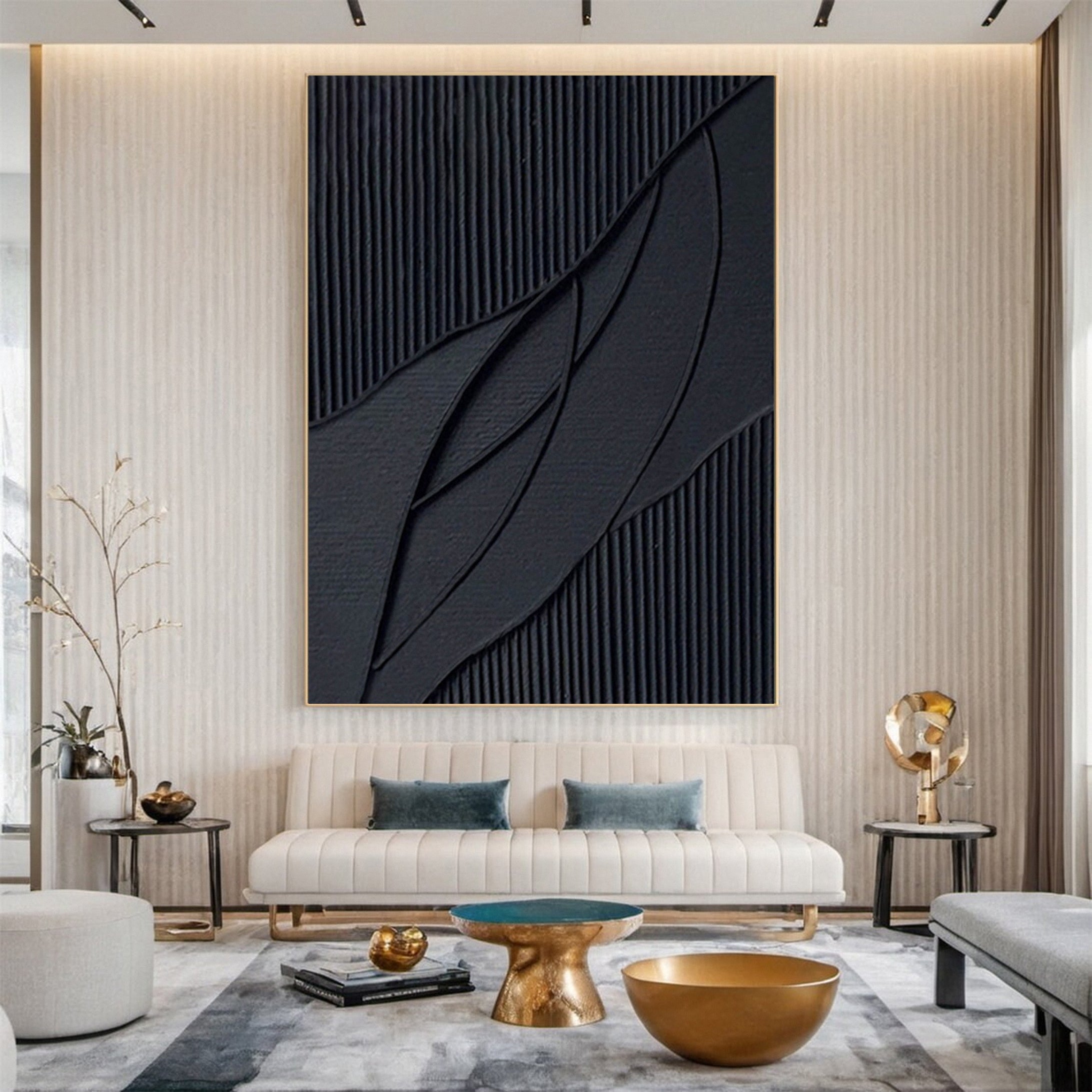 Monochrome Elegance Textured Black Abstract Wall Art #BM 124