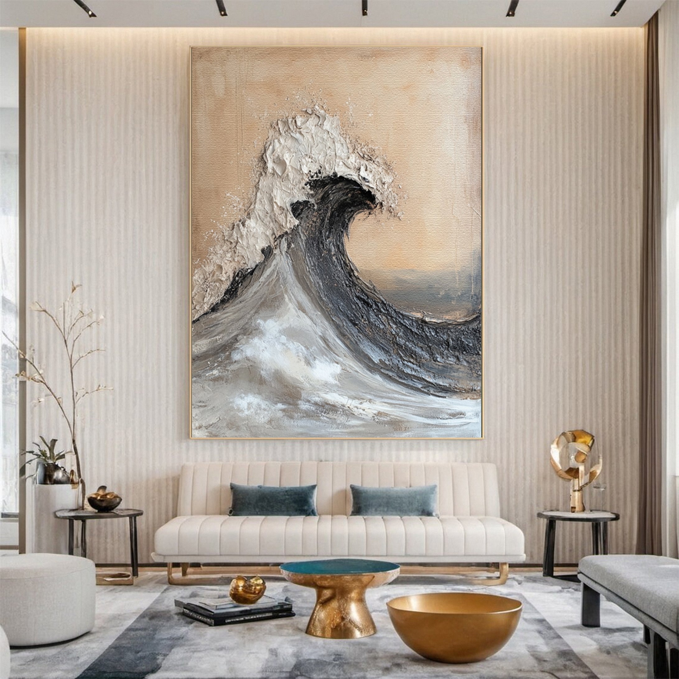 Luxury Ocean Wave Art with 3D Textured Finish for Upscale Homes #OP 039