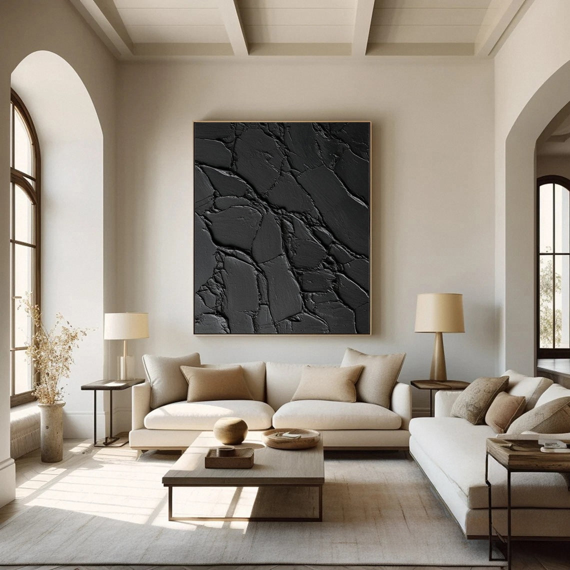 Monochrome Elegance Textured Black Abstract Wall Art #BM 119