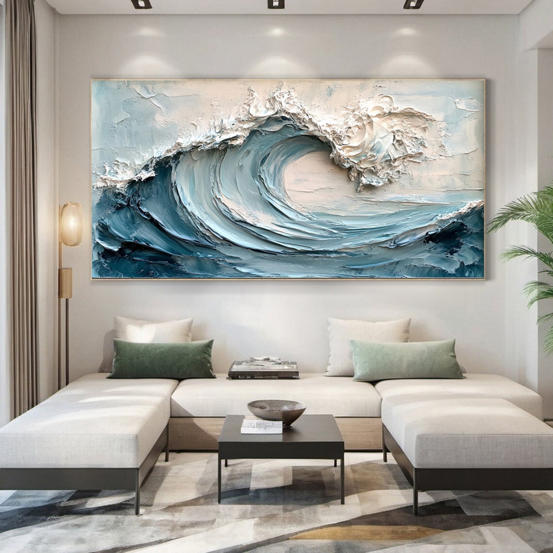 Large Abstract Sea Waves Artwork for Contemporary Wall Decor #OP 012