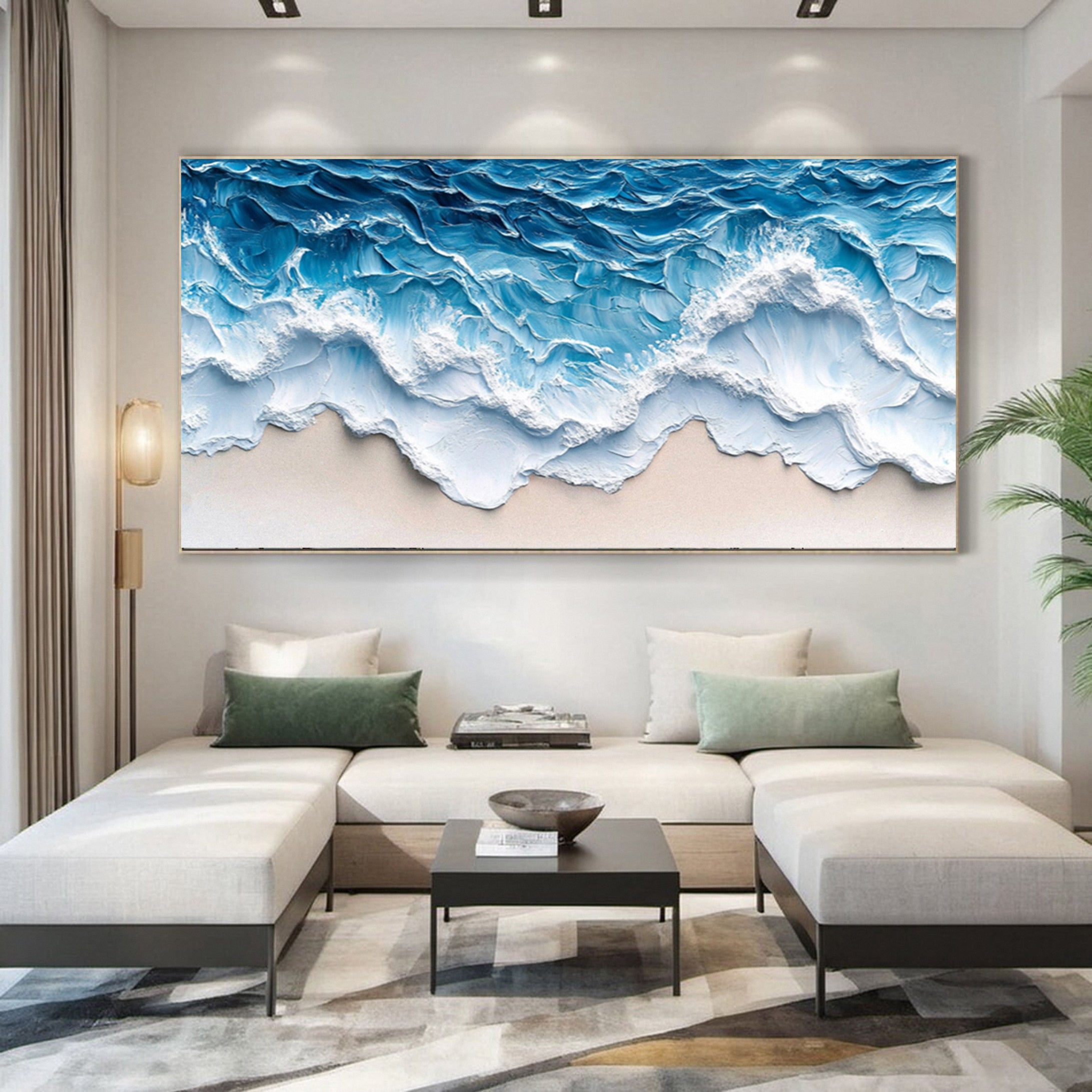 Large Abstract Seascape Canvas Textured Waves for Elegant Interiors #OP 023