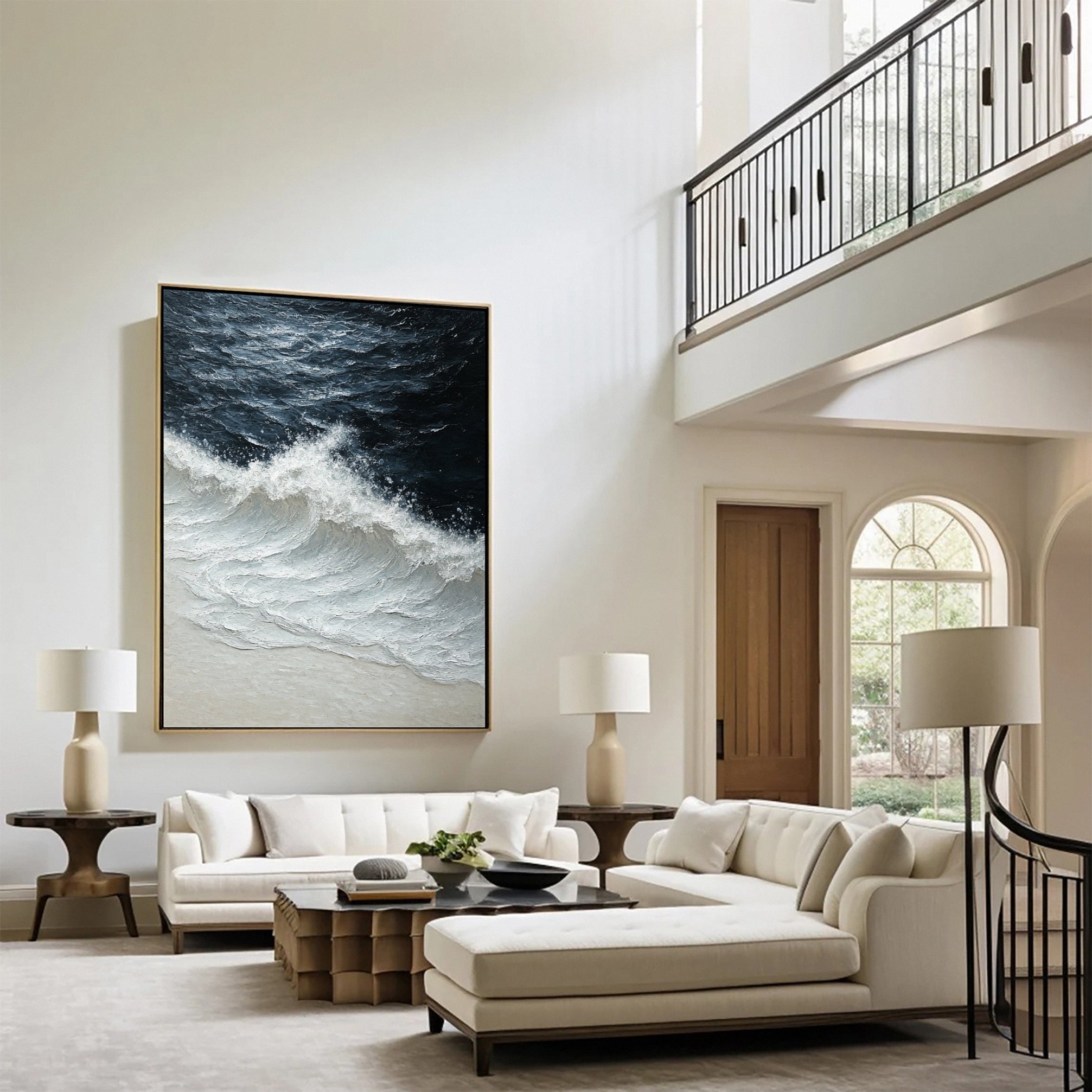 Luxury Ocean Wave Art with 3D Textured Finish for Upscale Homes #OP 040