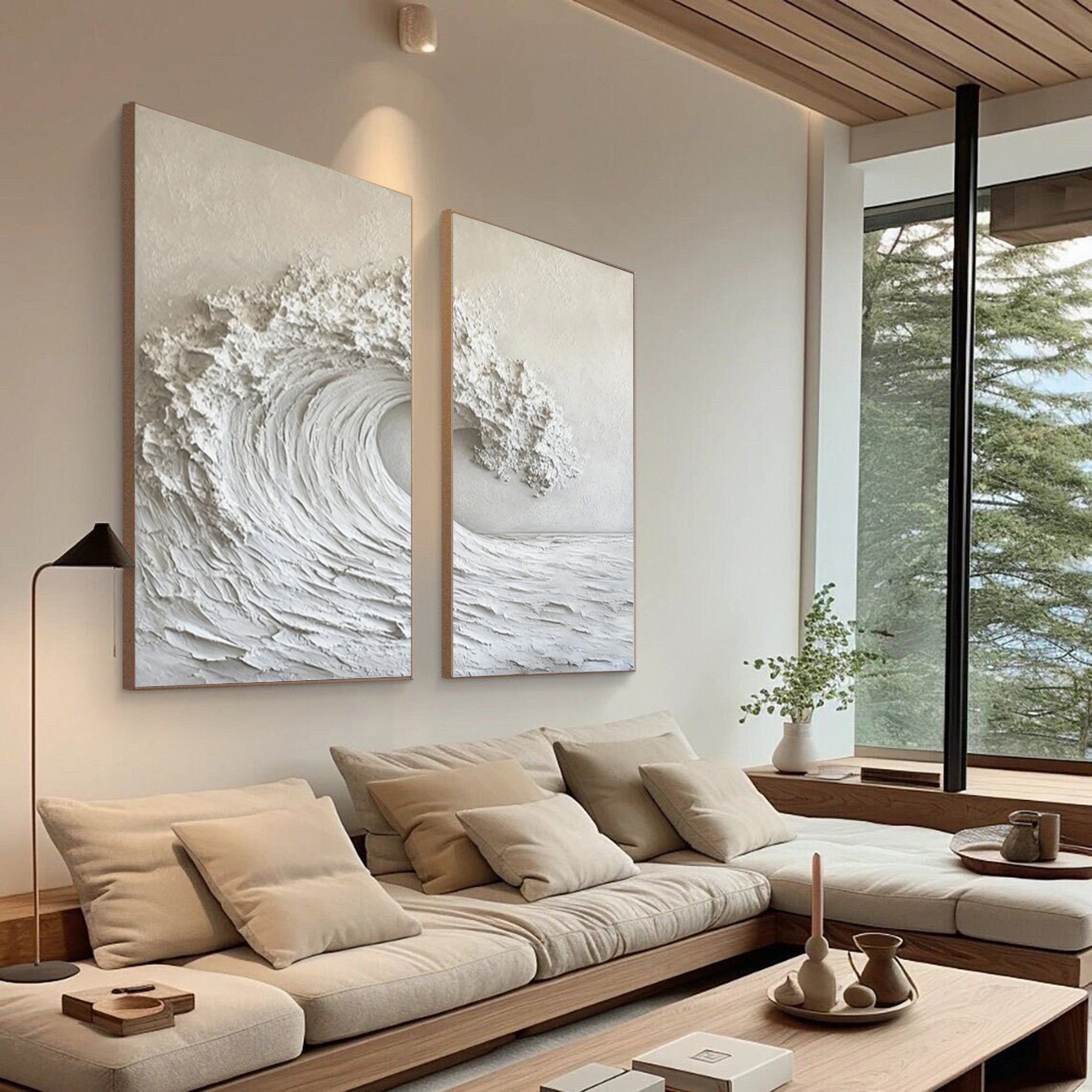 Modern Maritime Canvas Luxurious Textured Ocean Waves Art Set Of 2 #BBS 028