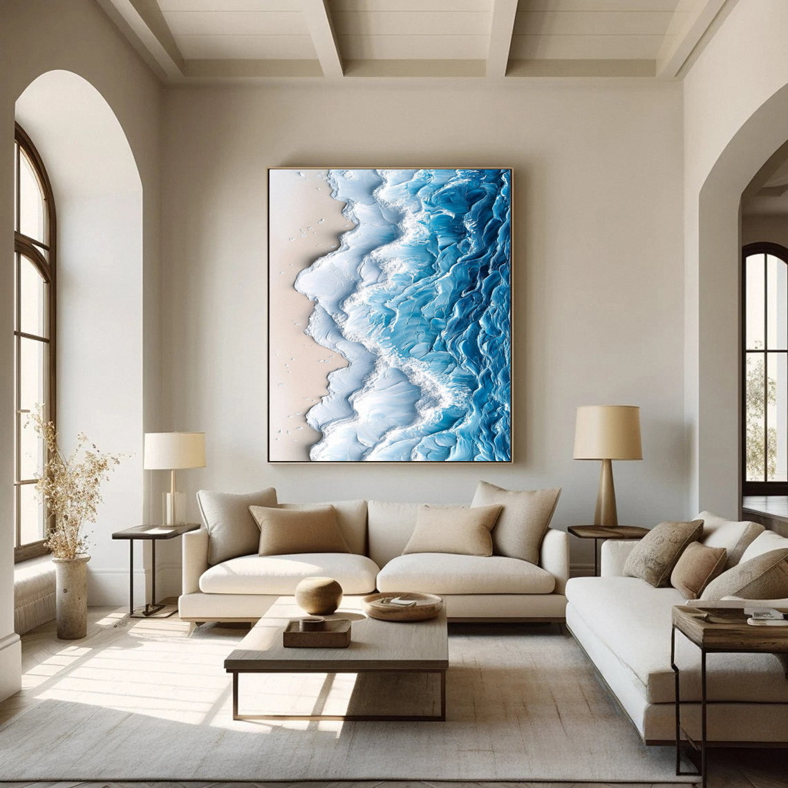 Large Textured Ocean Wave Artwork for Sophisticated Interior Design #OP 029