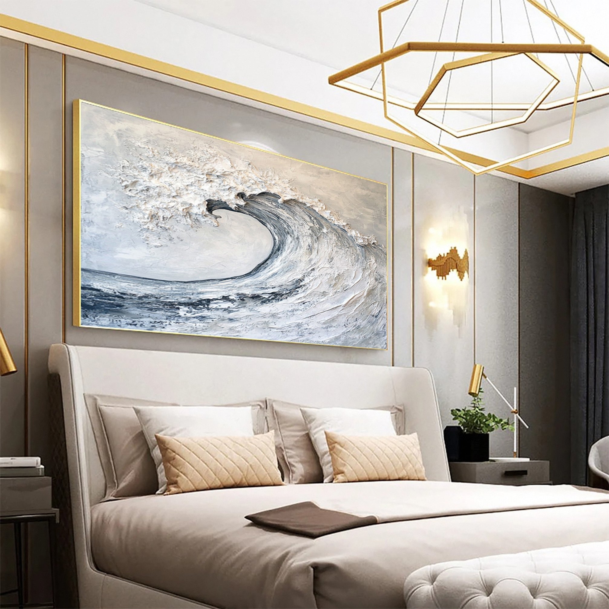 Large Abstract Sea Waves Artwork for Contemporary Wall Decor #OP 016