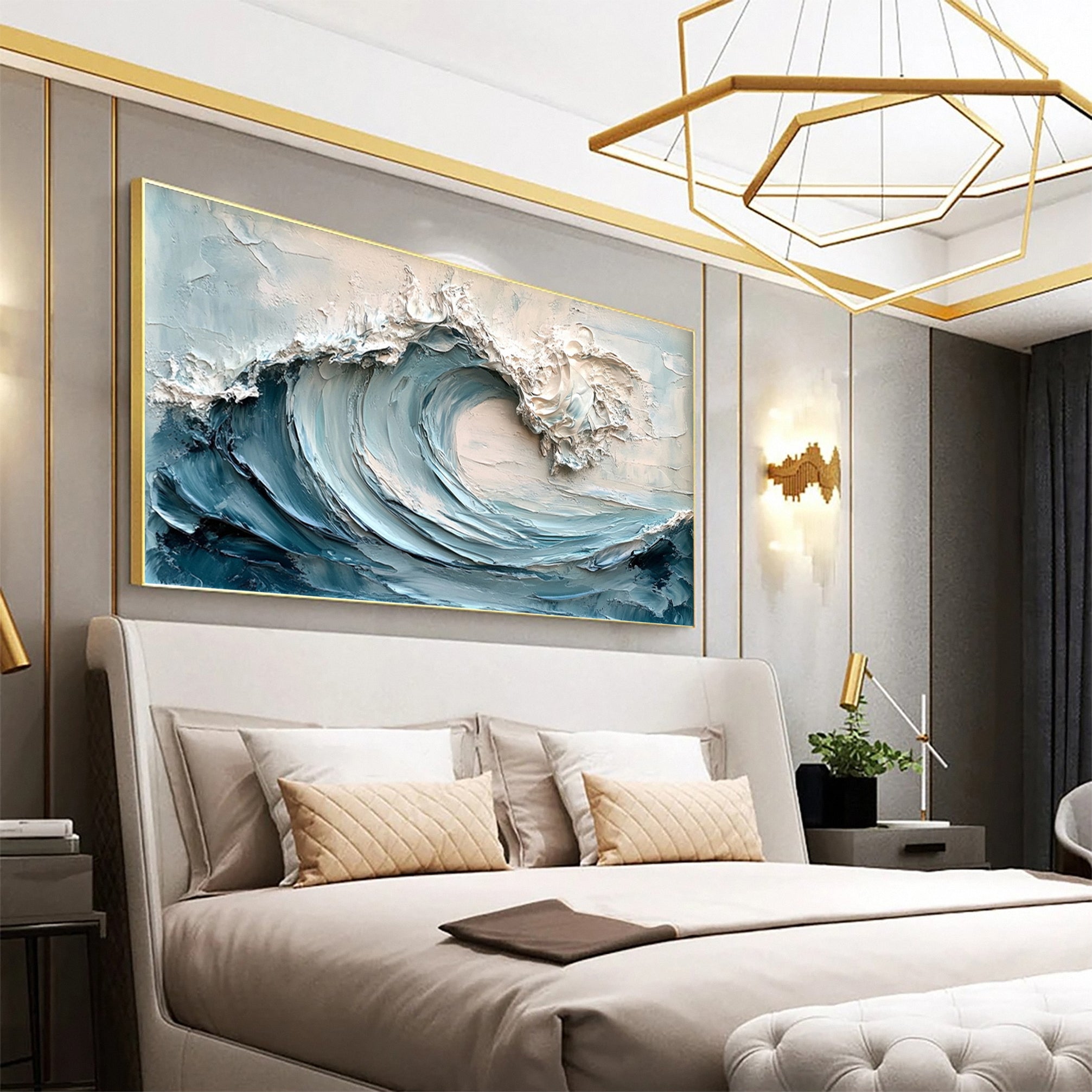 Large Abstract Sea Waves Artwork for Contemporary Wall Decor #OP 012