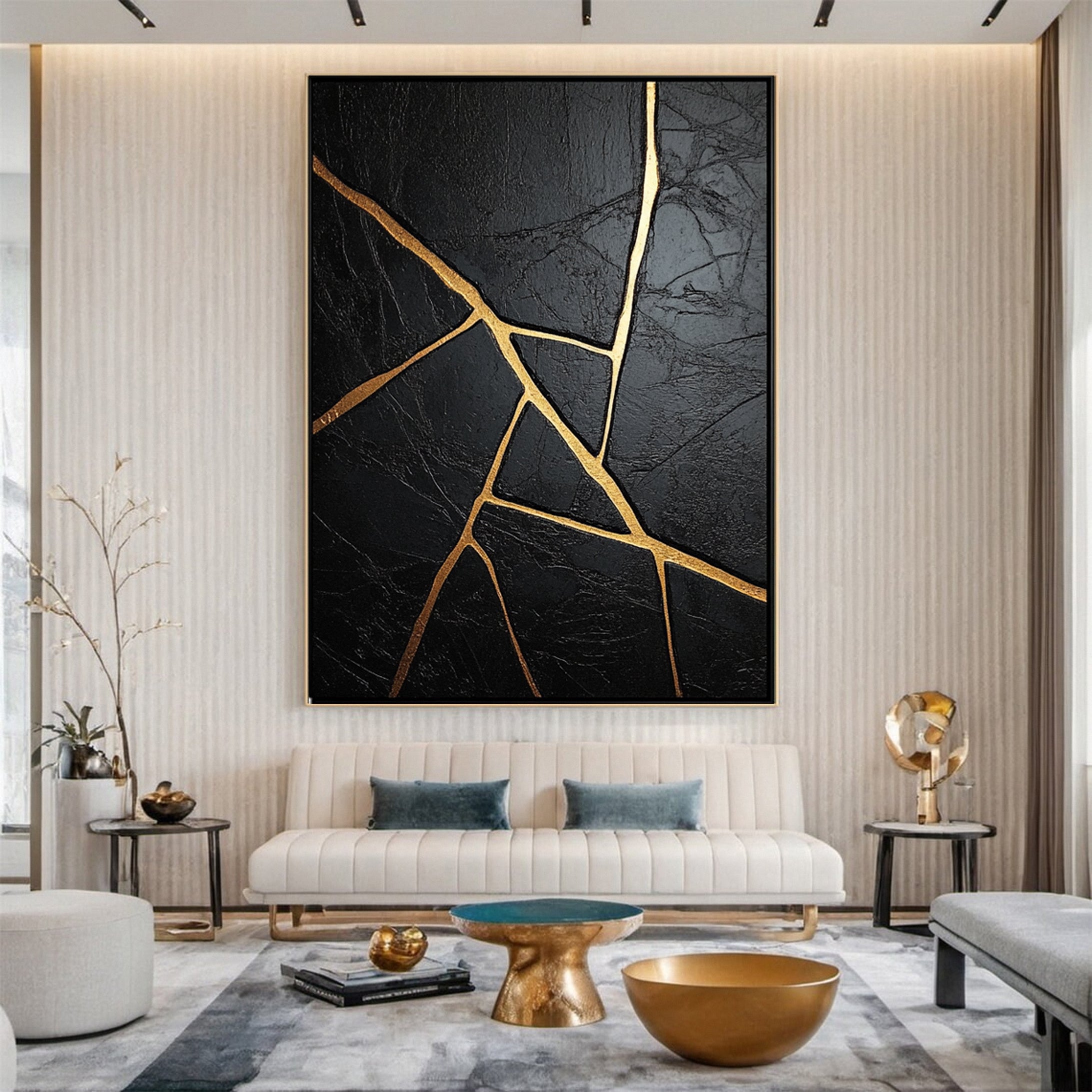 Luxury Textured Wall Art in Black and Gold for Upscale Interior Design #BM 109