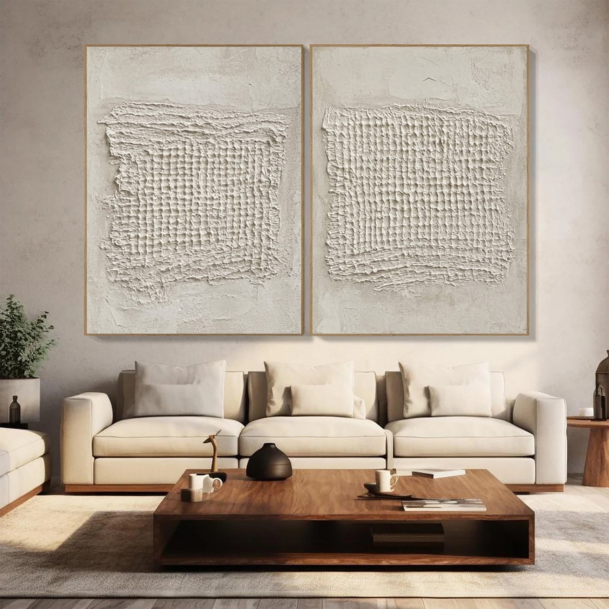 Contemporary Neutral Painting with Tactile Woven Centers #BGA 322