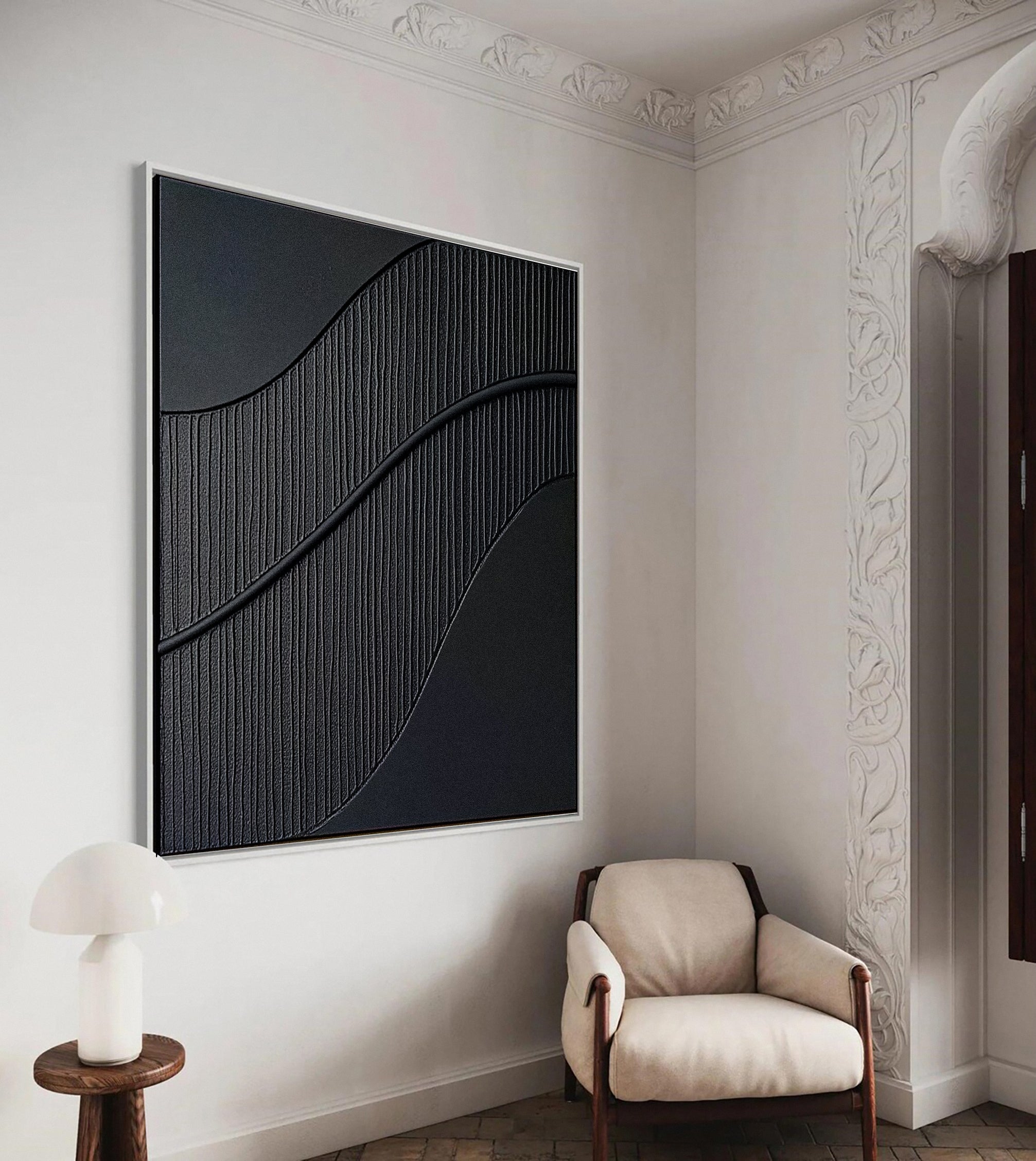 Monochrome Elegance Textured Black Abstract Wall Art #BM 125