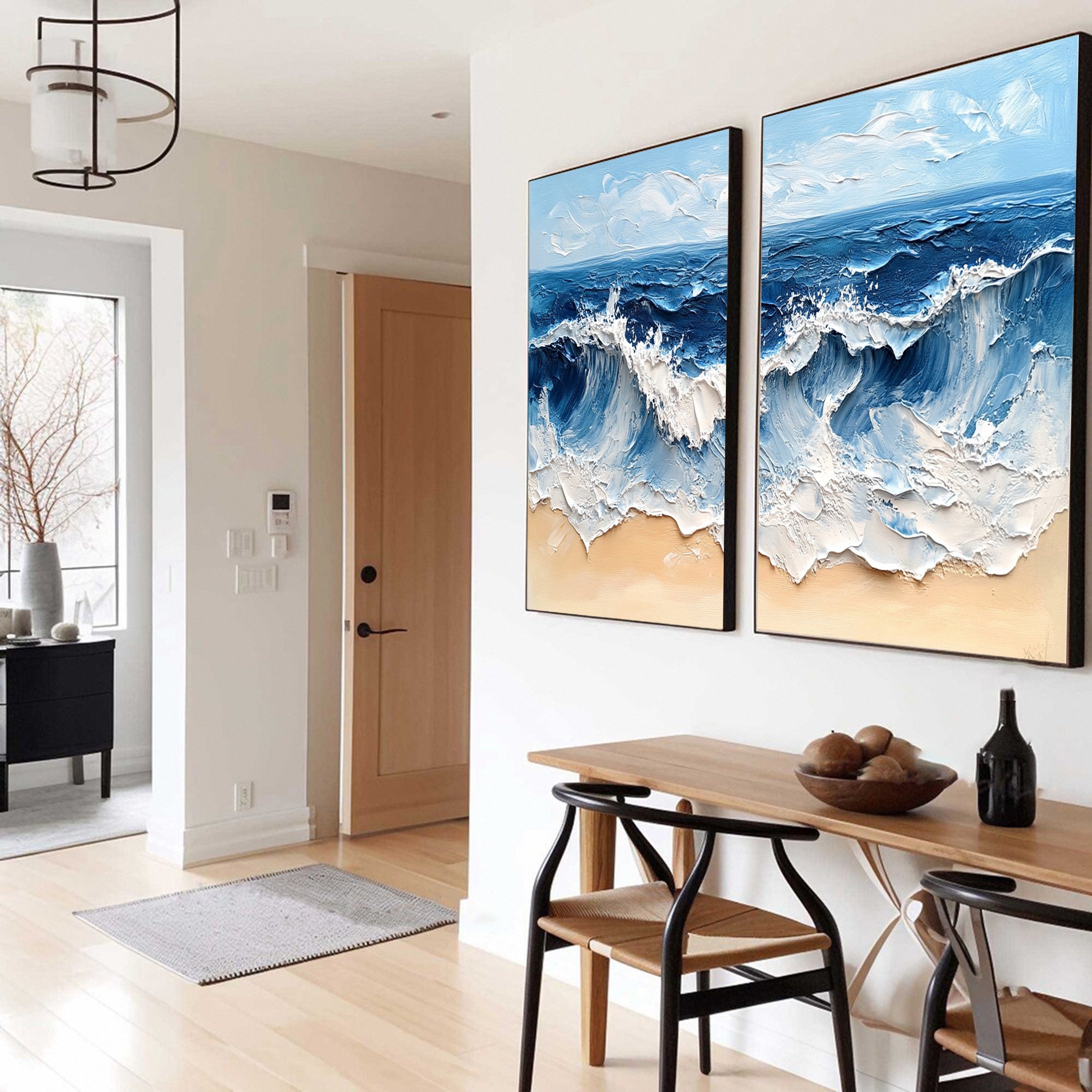 Modern Maritime Canvas Luxurious Textured Ocean Waves Art Set Of 2 #BBS 029