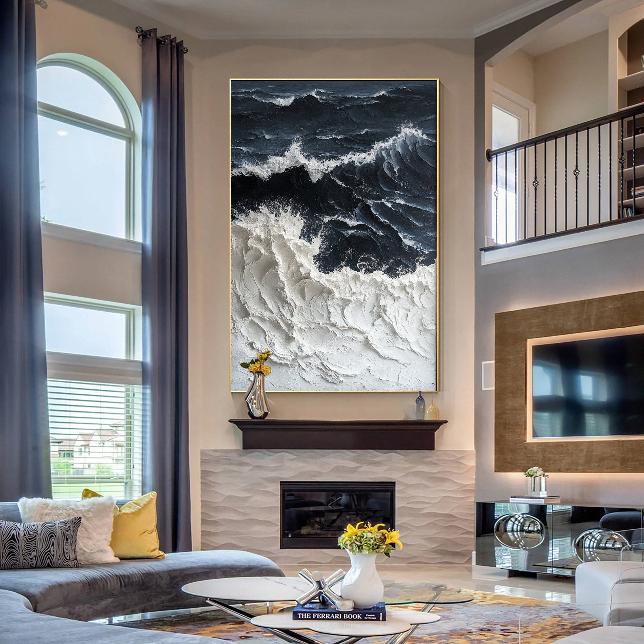 Luxury Ocean Wave Art with 3D Textured Finish for Upscale Homes #OP 041