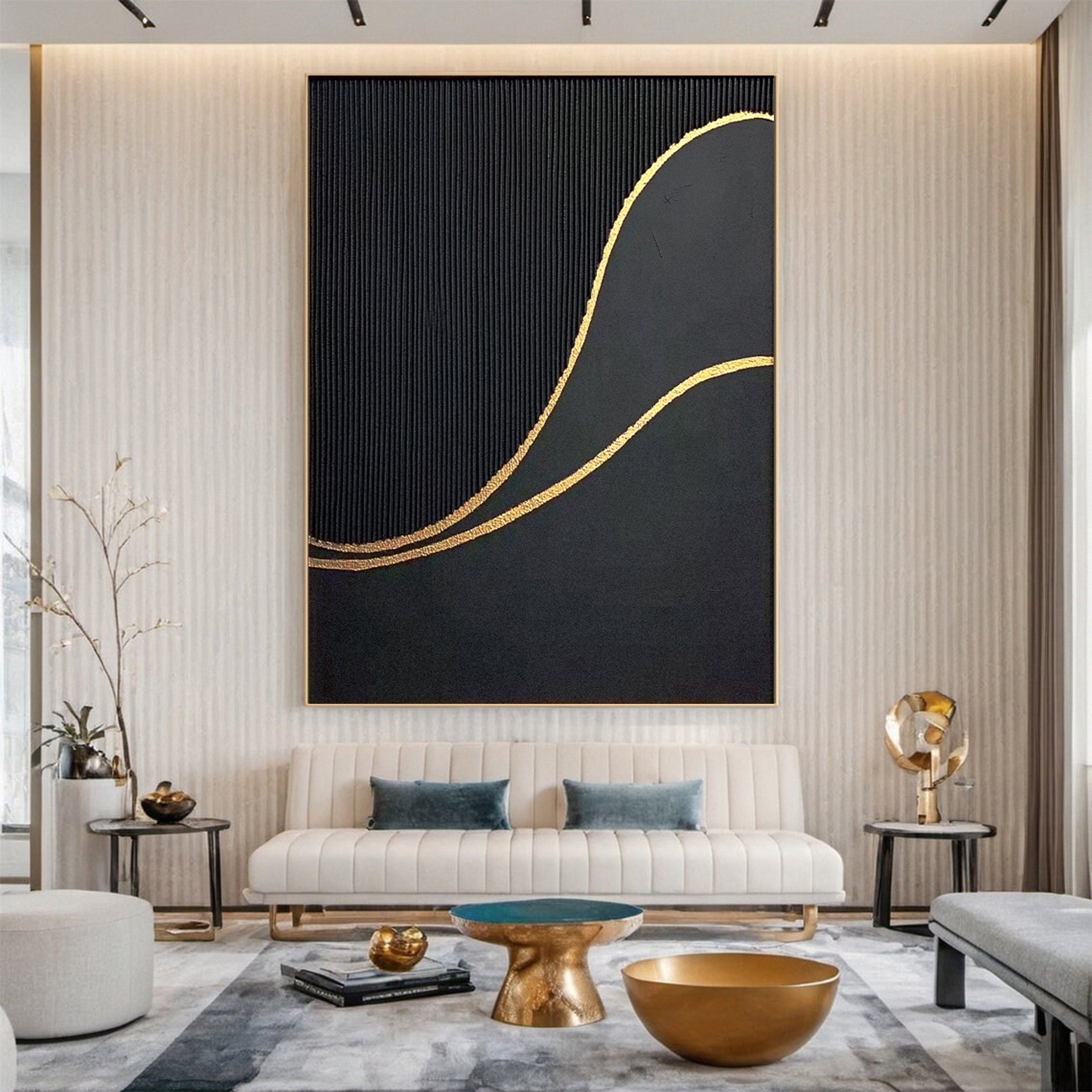 Luxury Textured Wall Art in Black and Gold for Upscale Interior Design #BM 116