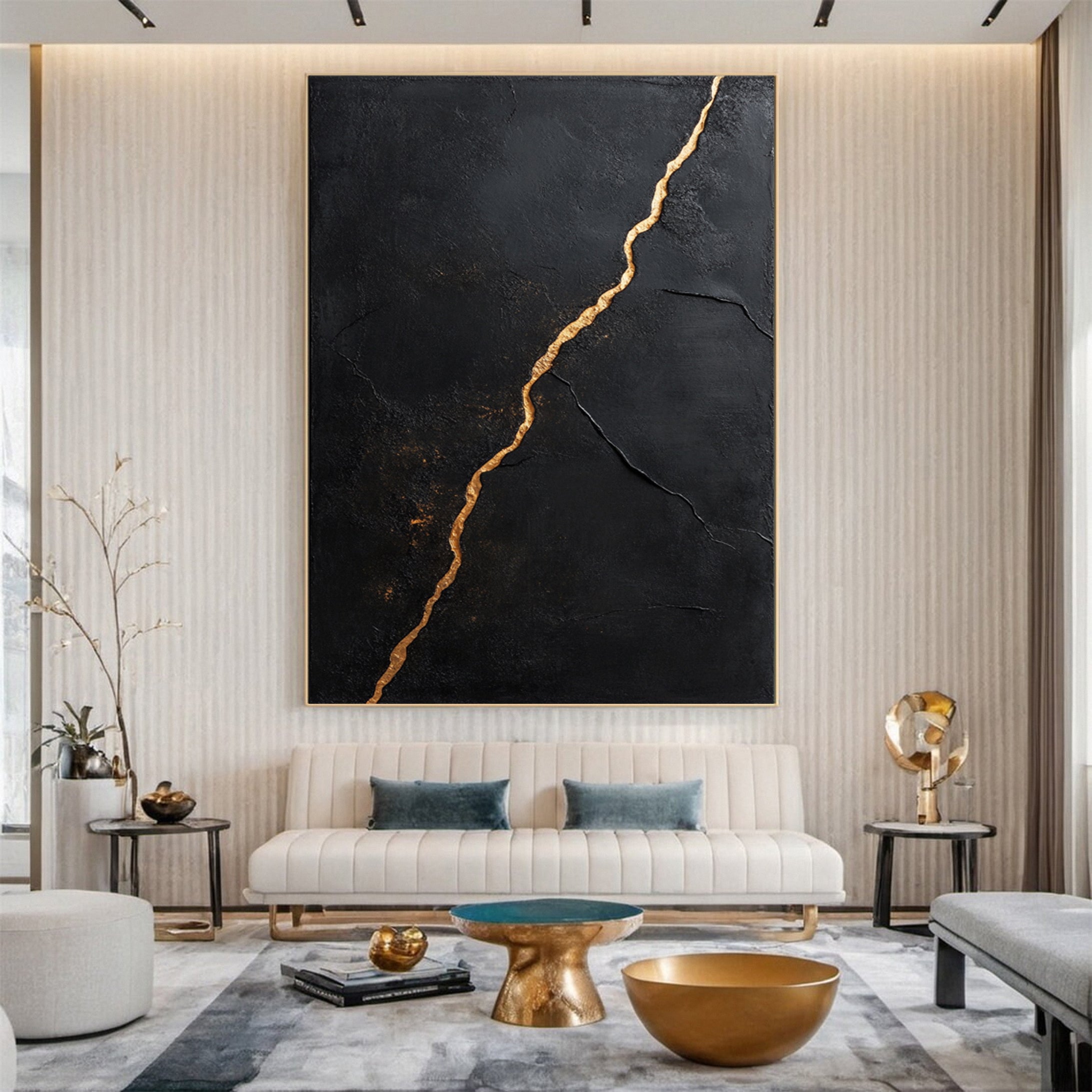 Luxury Textured Wall Art in Black and Gold for Upscale Interior Design #BM 112