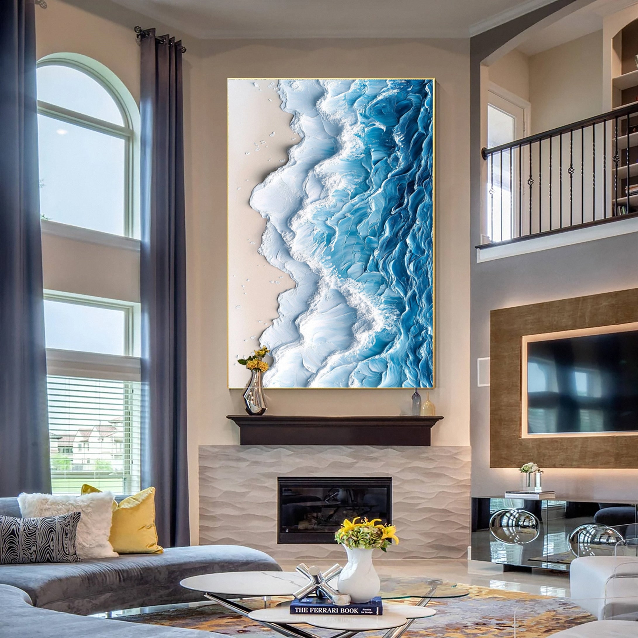 Large Textured Ocean Wave Artwork for Sophisticated Interior Design #OP 029