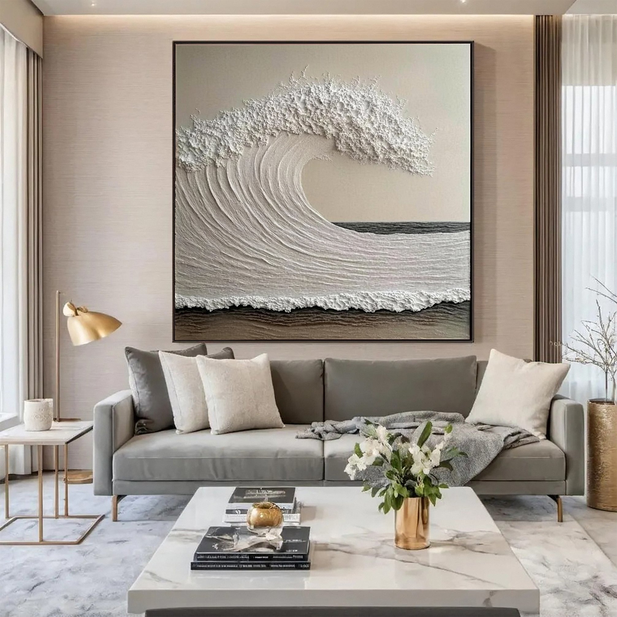 Luxury Ocean Wave Art with 3D Textured Finish for Upscale Homes #OP 035