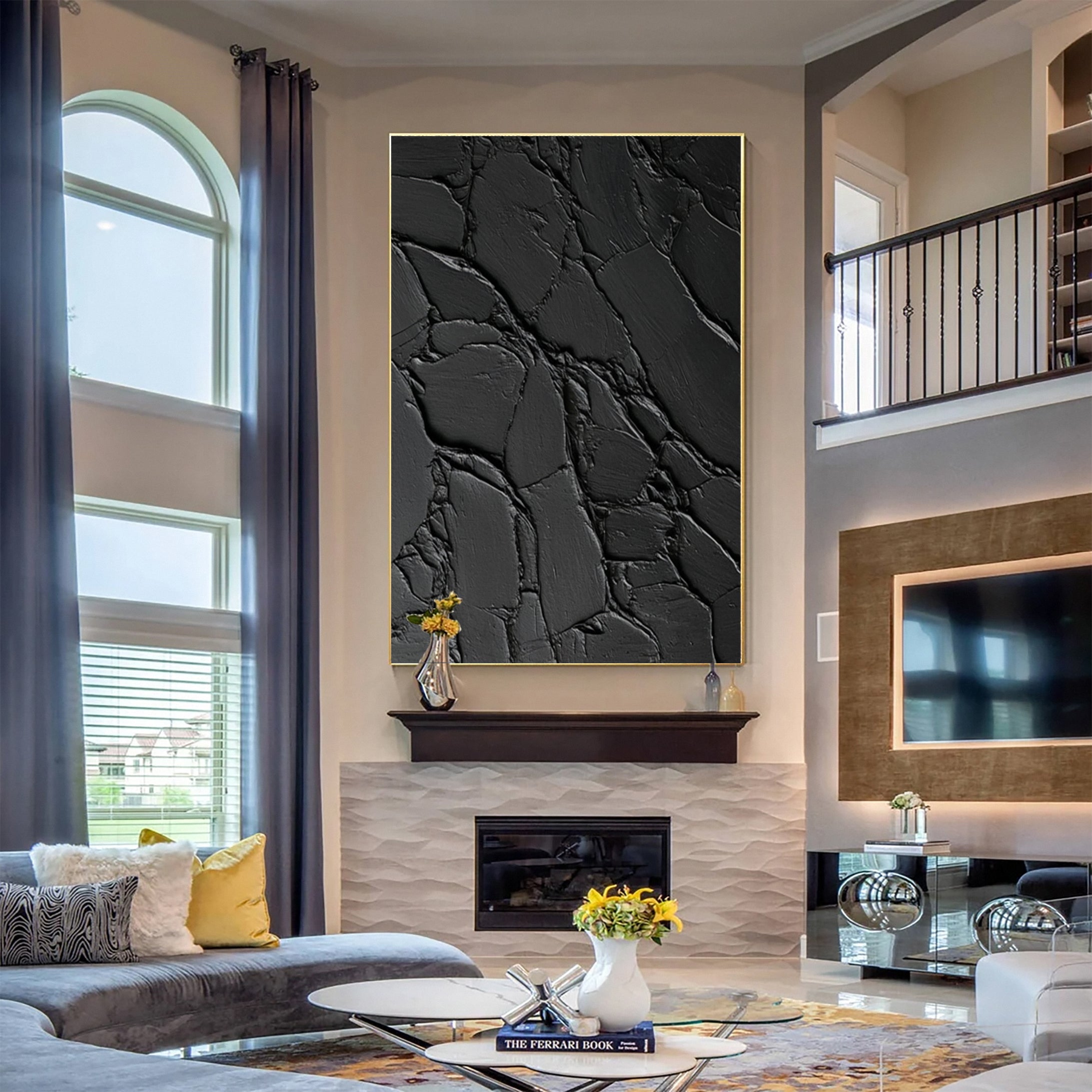 Monochrome Elegance Textured Black Abstract Wall Art #BM 119