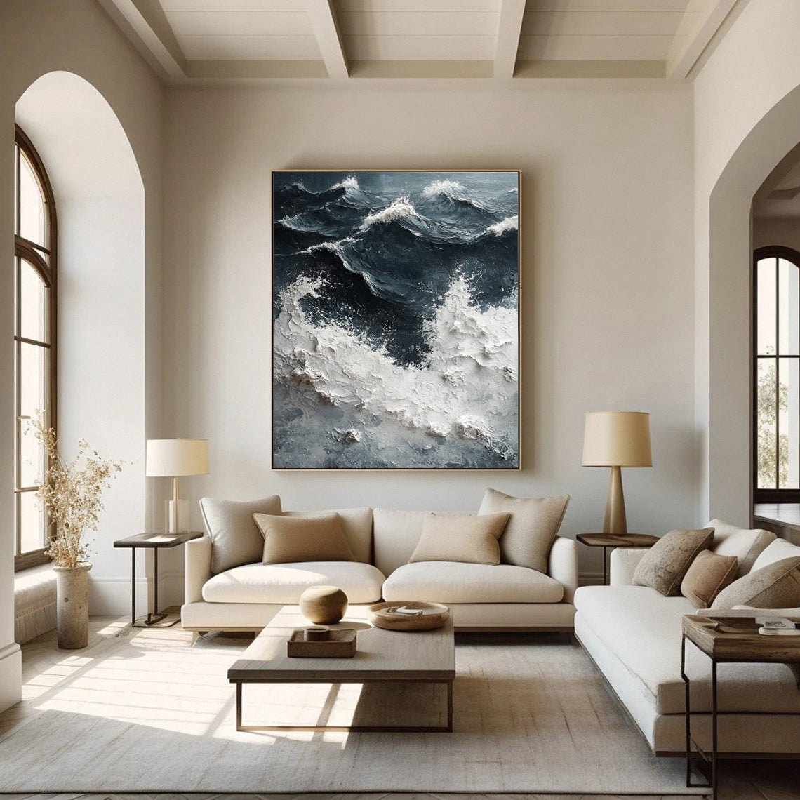 Luxury Ocean Wave Art with 3D Textured Finish for Upscale Homes #OP 047