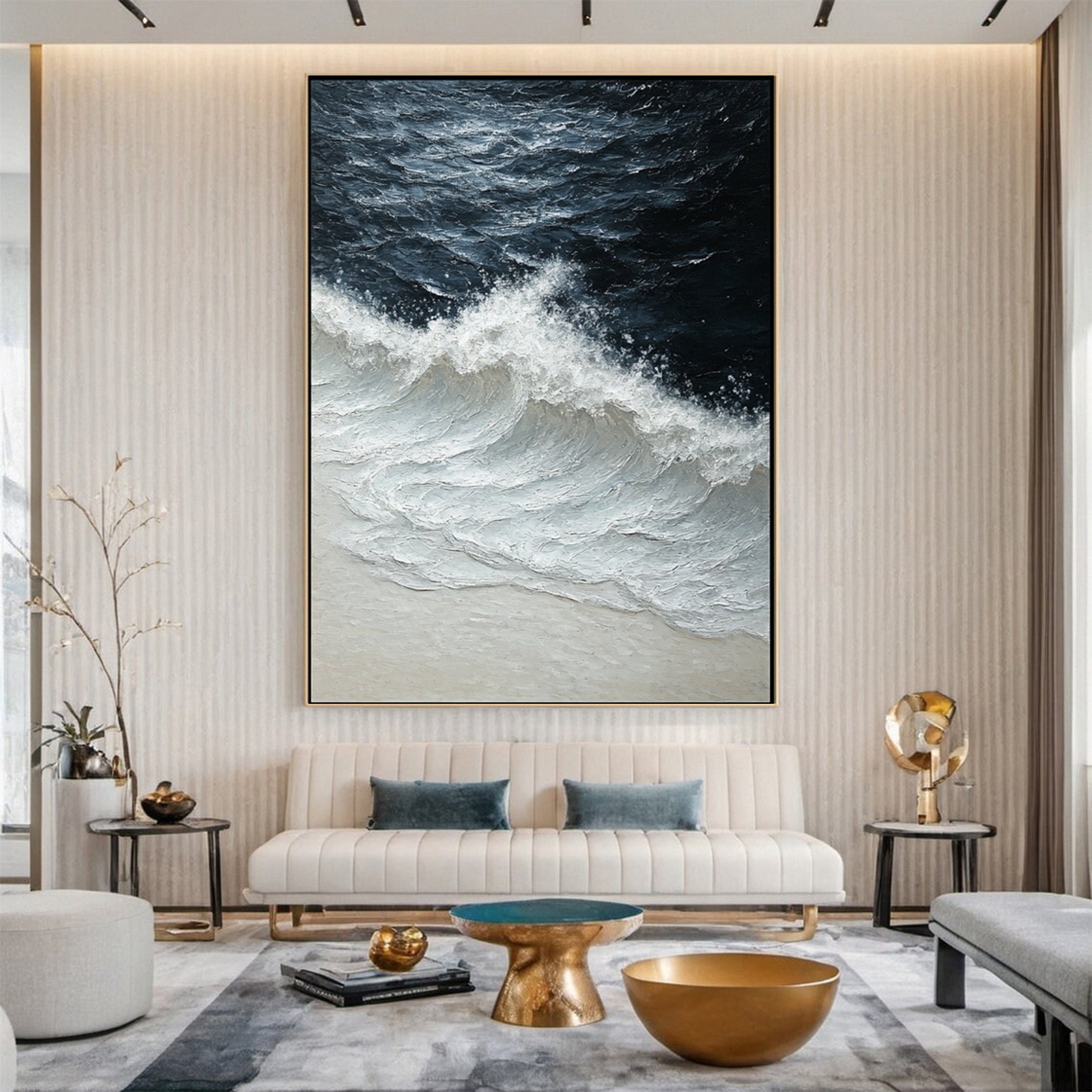 Luxury Ocean Wave Art with 3D Textured Finish for Upscale Homes #OP 040