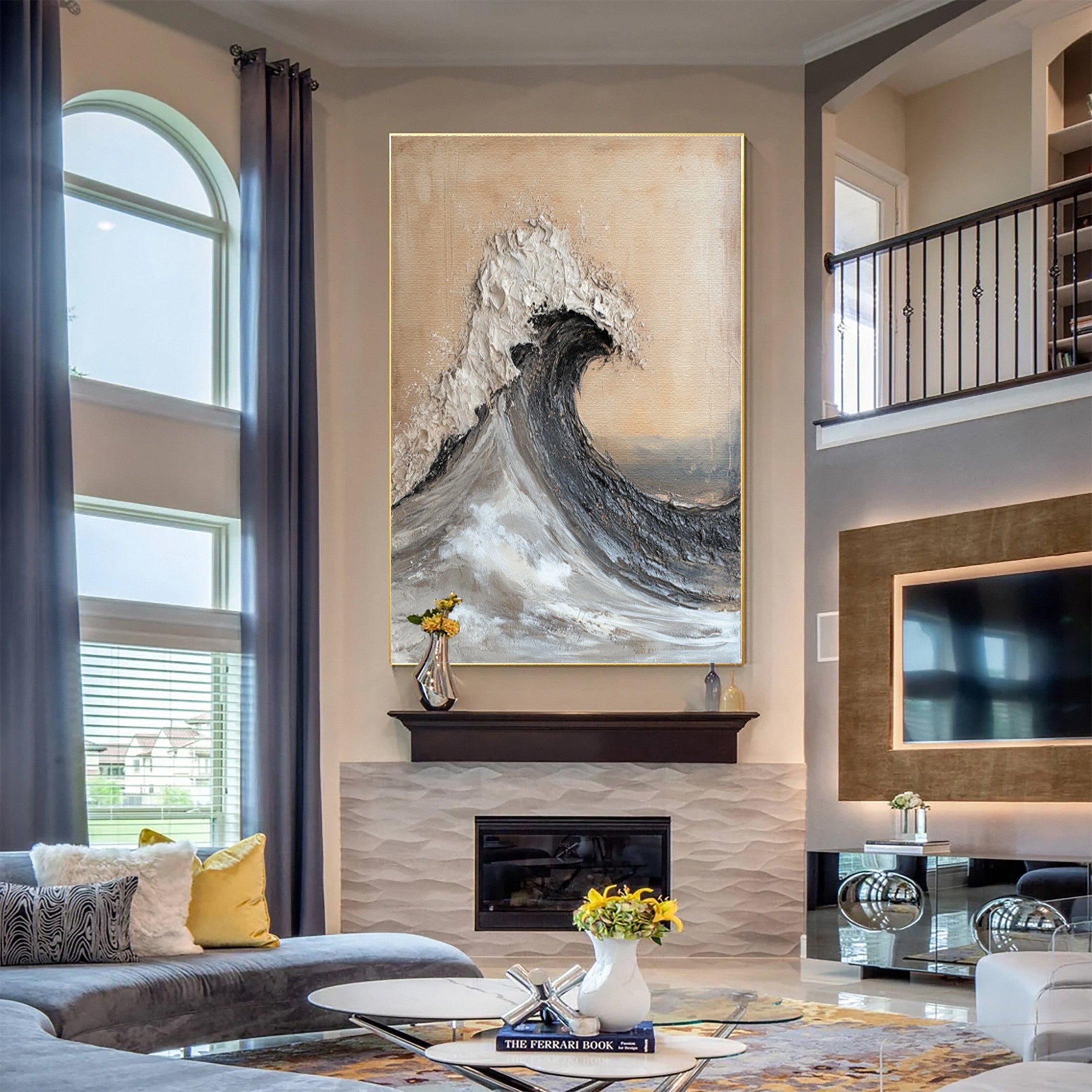 Luxury Ocean Wave Art with 3D Textured Finish for Upscale Homes #OP 039