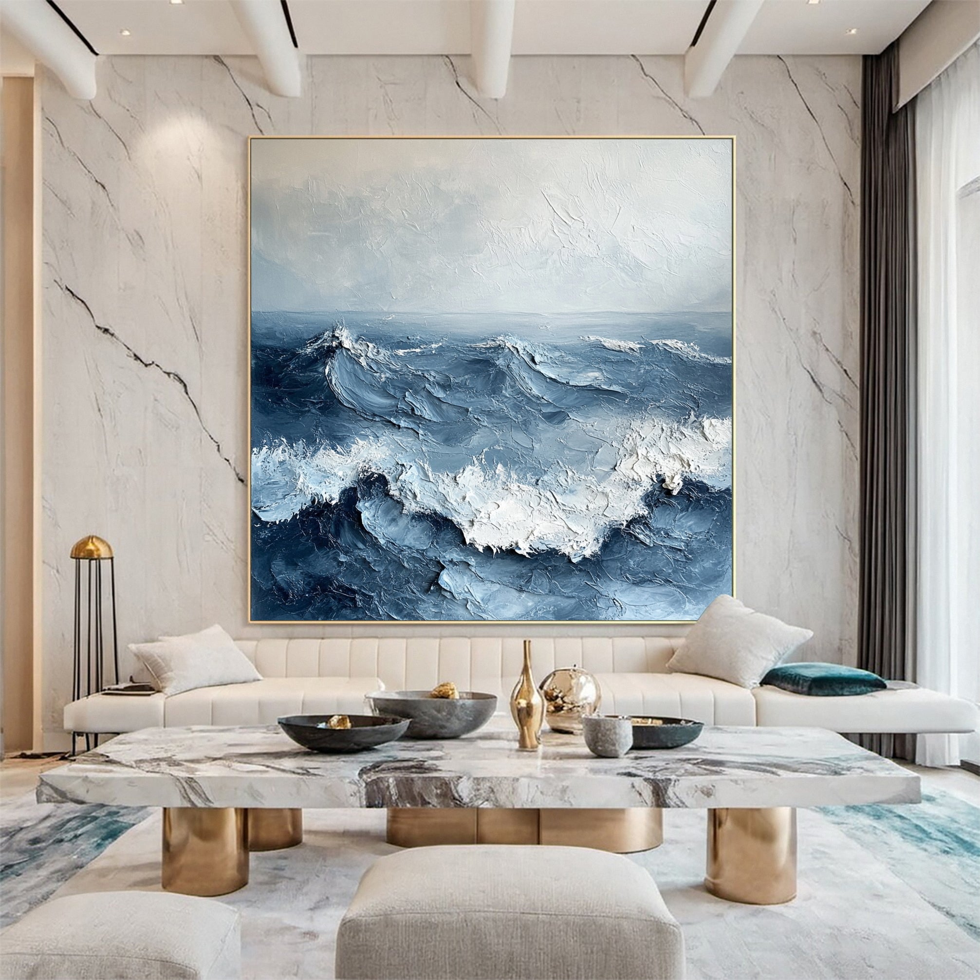 Luxury Ocean Wave Art with 3D Textured Finish for Upscale Homes #OP 036