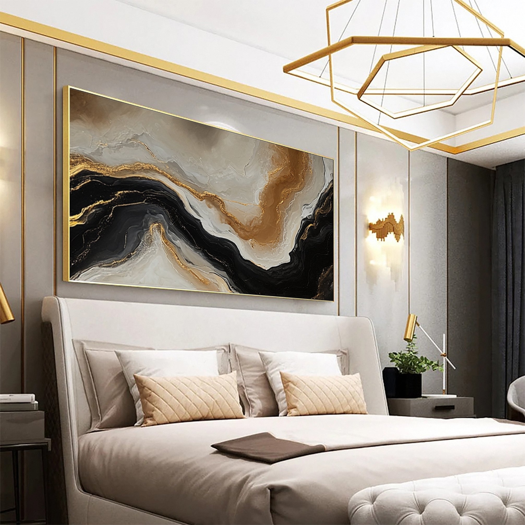 Abstract Ripples Gold and Black Wall Art #BBM 064