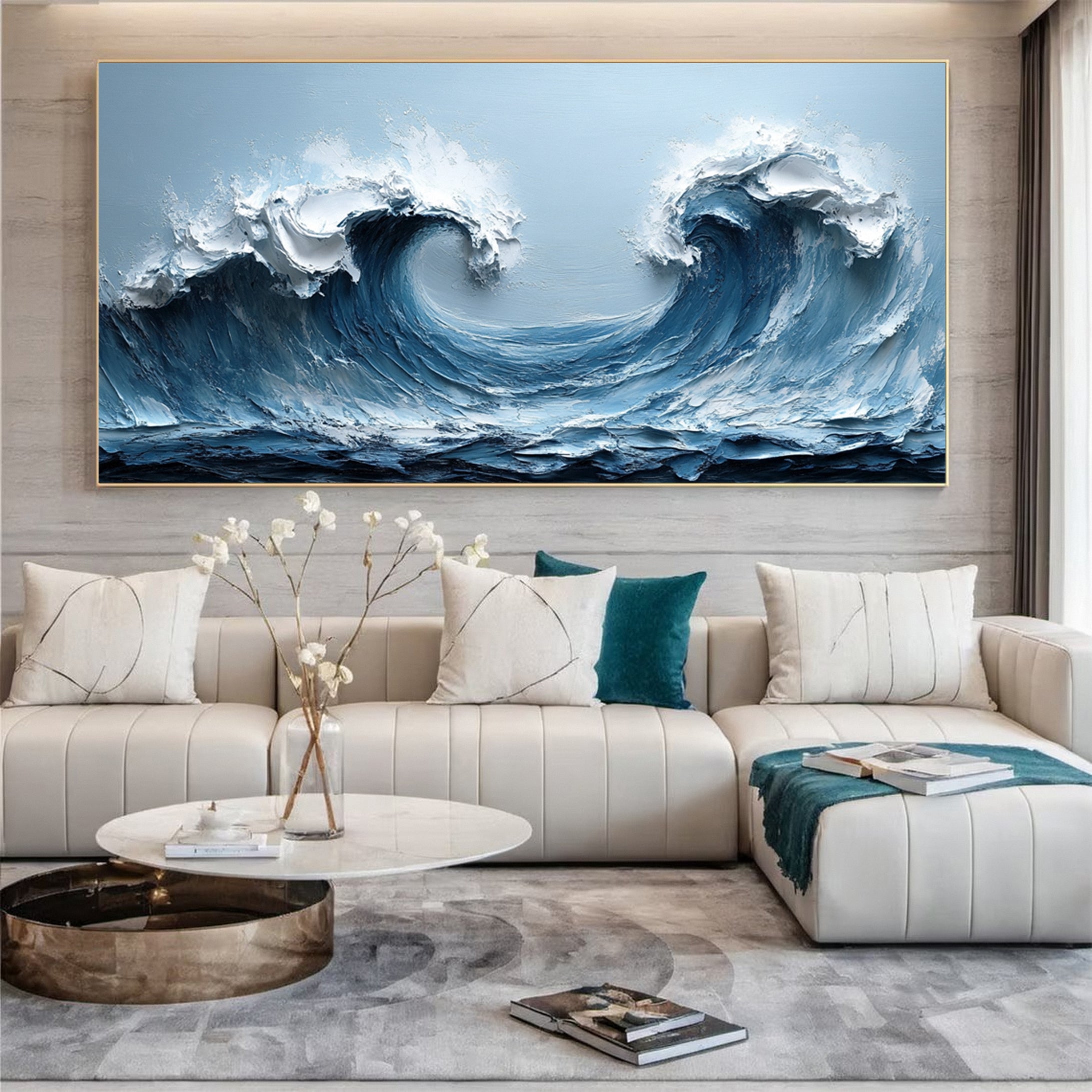 Large Abstract Seascape Canvas Textured Waves for Elegant Interiors #OP 019