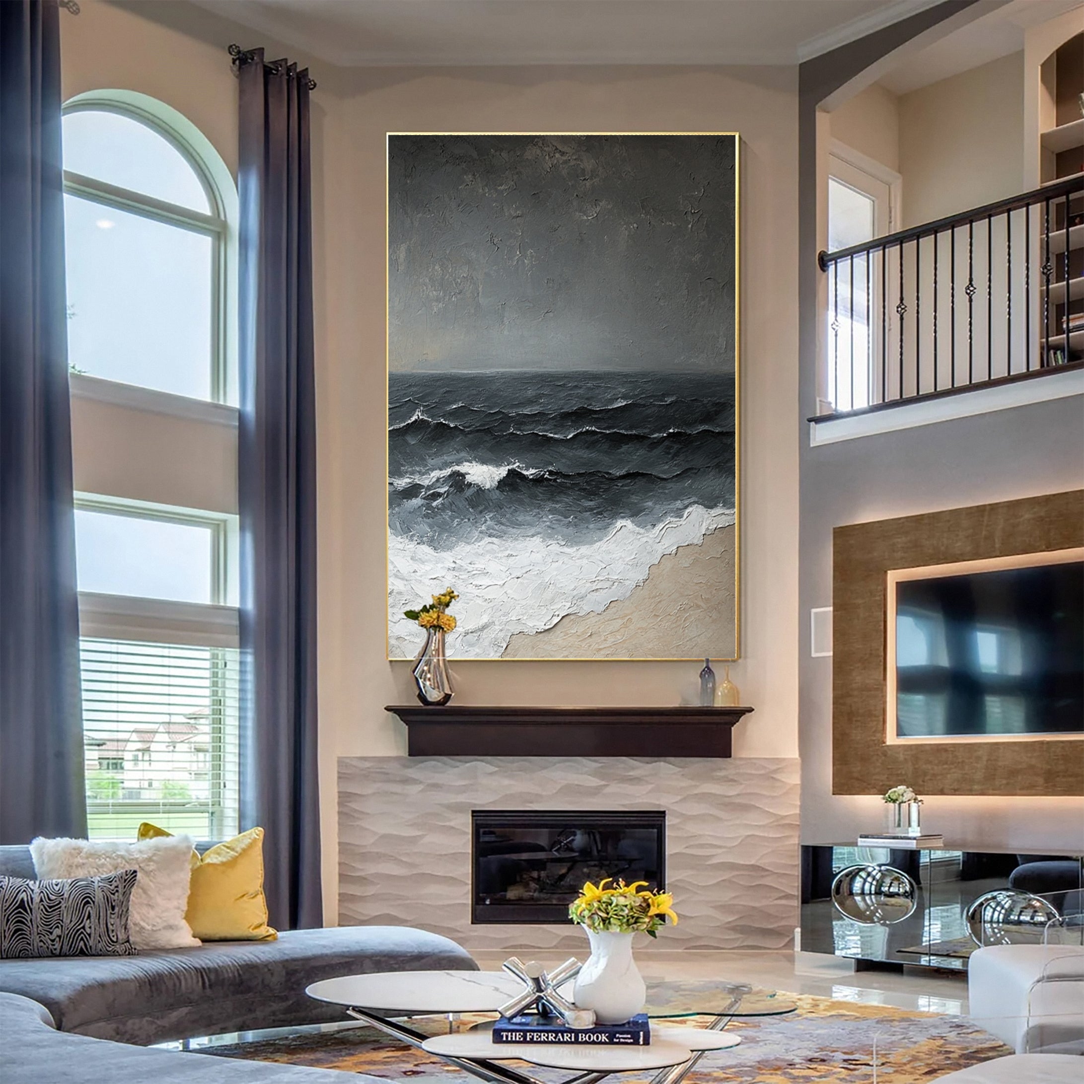 Luxury Ocean Wave Art with 3D Textured Finish for Upscale Homes #OP 042