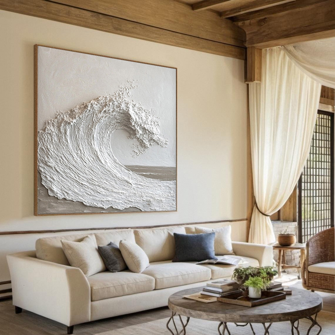 Majestic Ocean Wave Textured Canvas for Elegant Coastal Home Decor #BBM 059