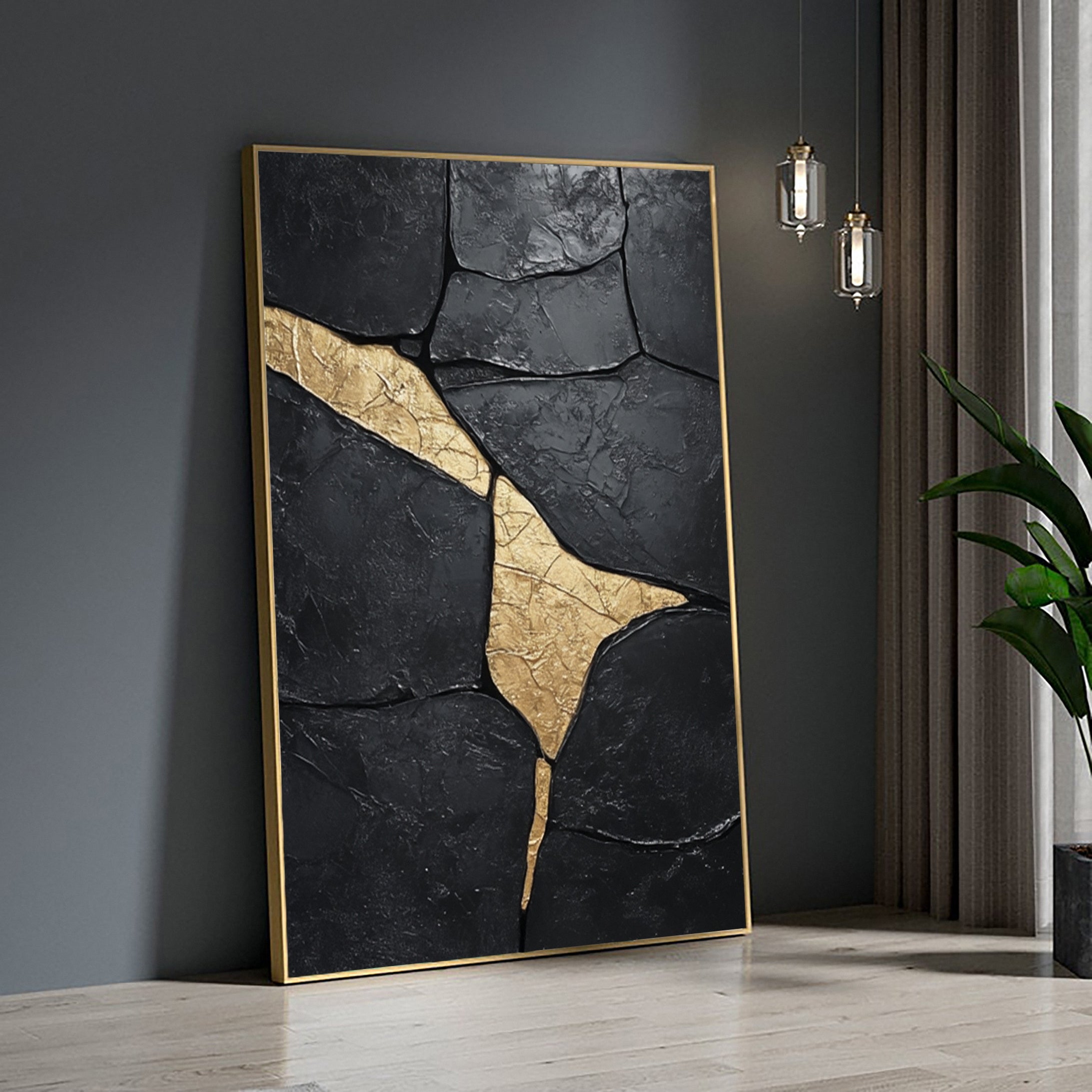 Luxury Textured Wall Art in Black and Gold for Upscale Interior Design #BM 092