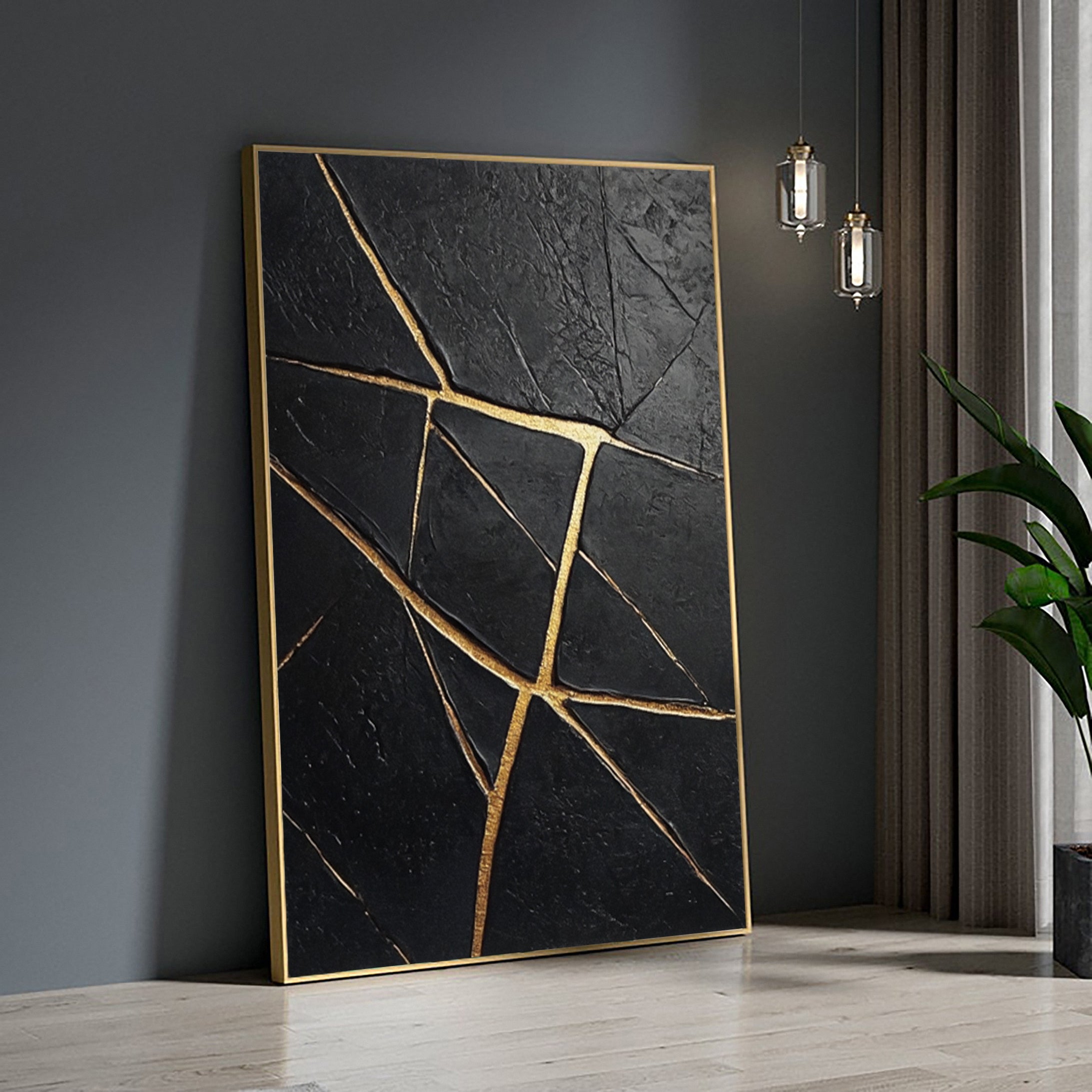 Luxury Textured Wall Art in Black and Gold for Upscale Interior Design #BM 095