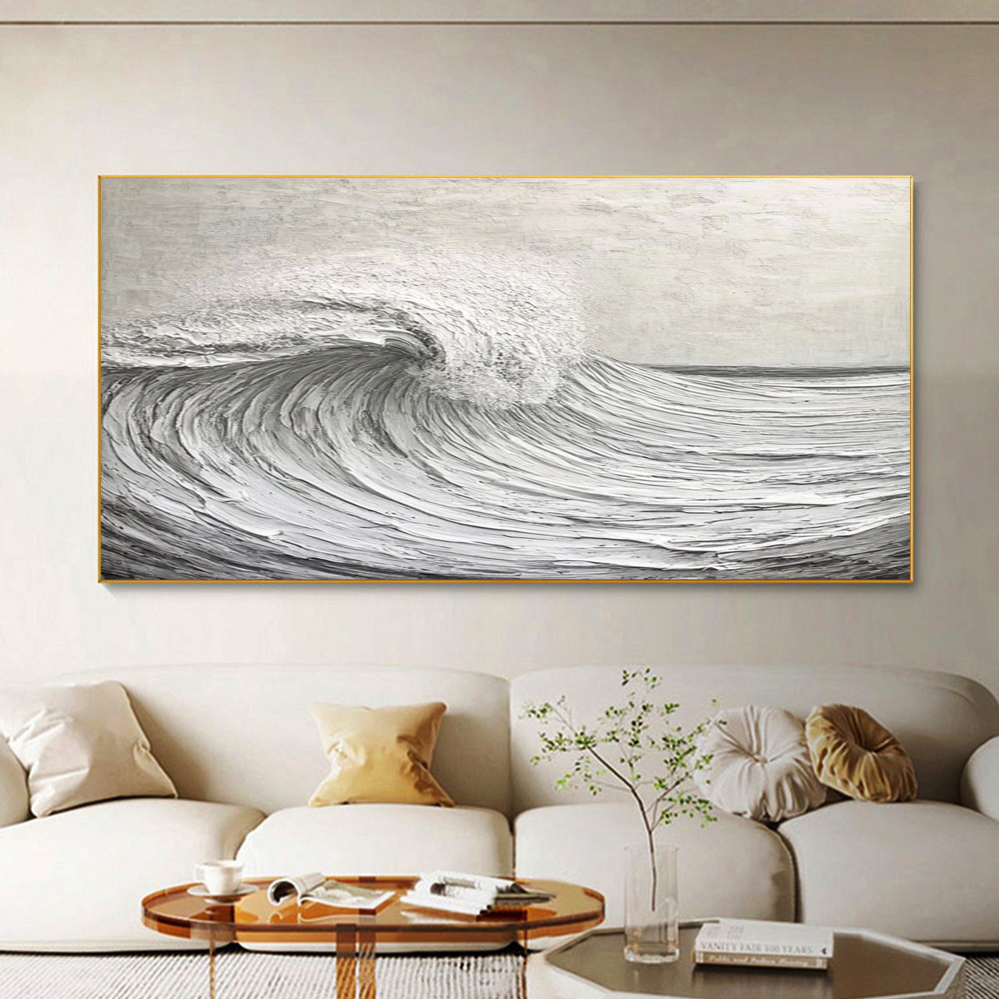 Large Textured Ocean Wave Artwork for Sophisticated Interior Design #BBM 051