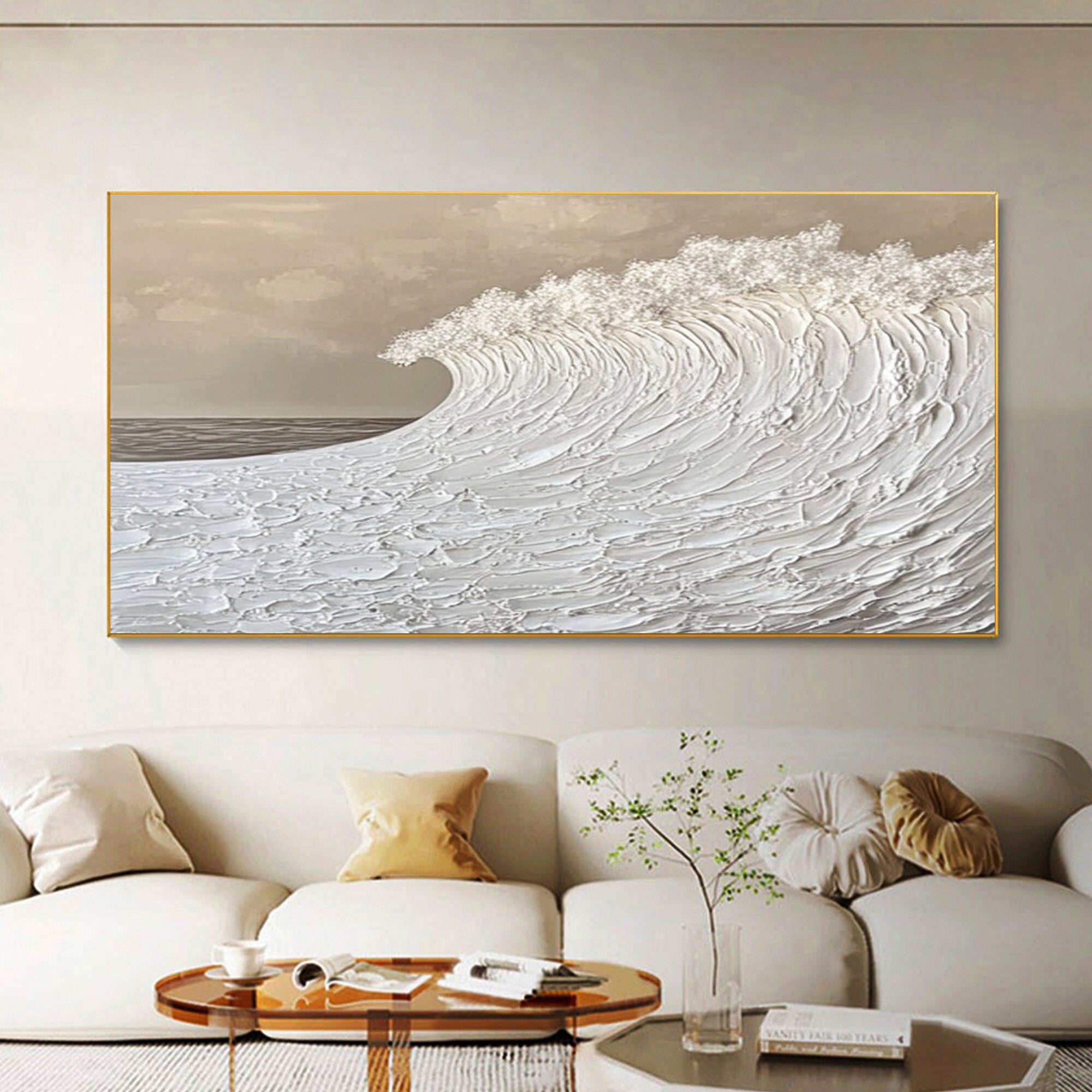 Large Textured Ocean Wave Artwork for Sophisticated Interior Design #BBM 053