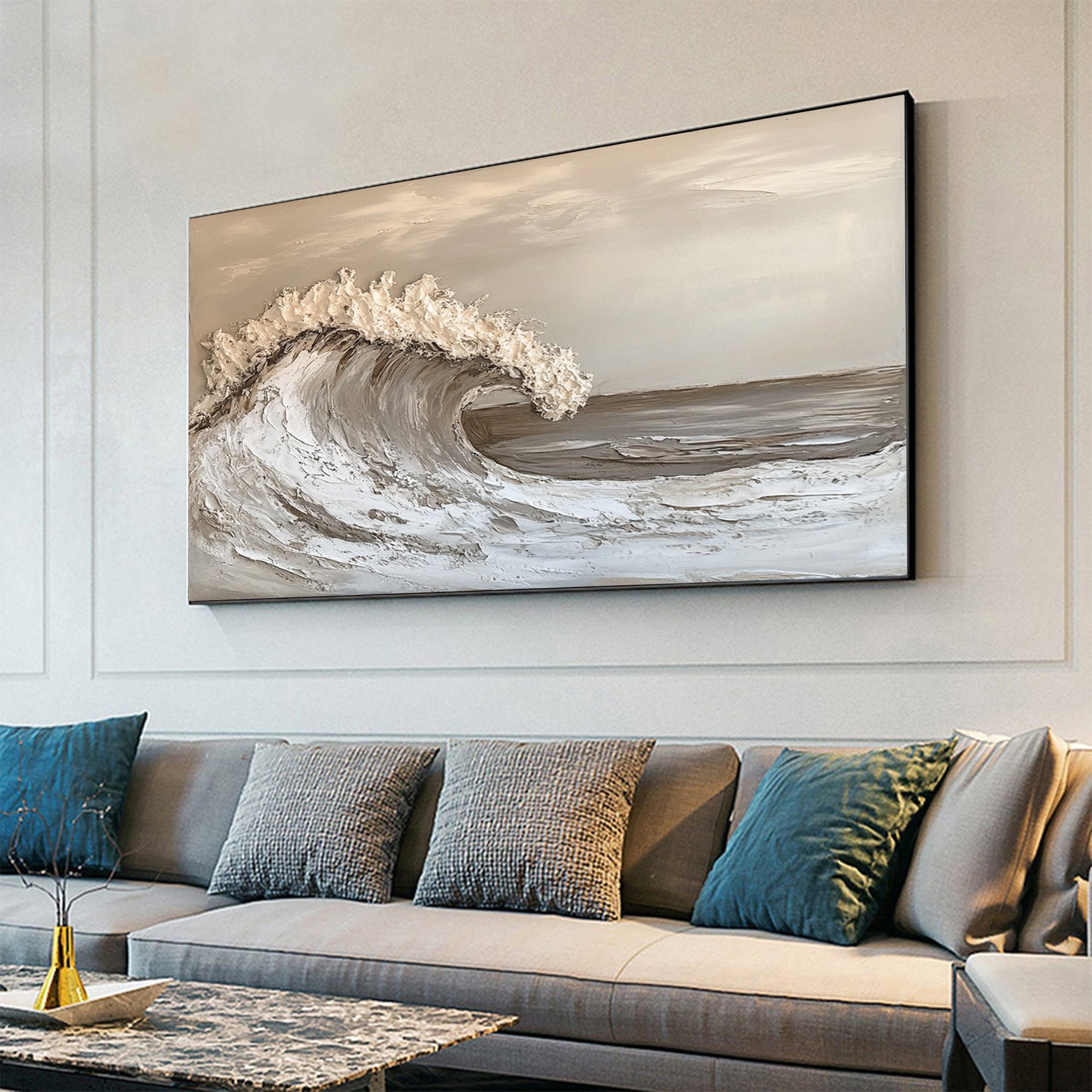 Large Textured Ocean Wave Artwork for Sophisticated Interior Design #BBM 052