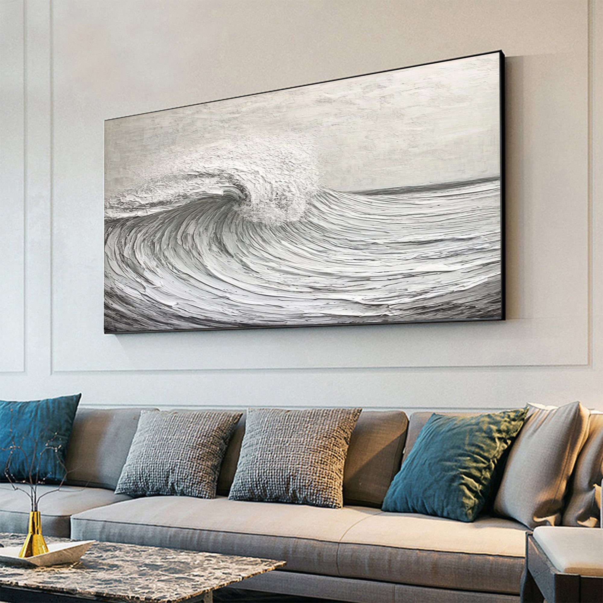 Large Textured Ocean Wave Artwork for Sophisticated Interior Design #BBM 051