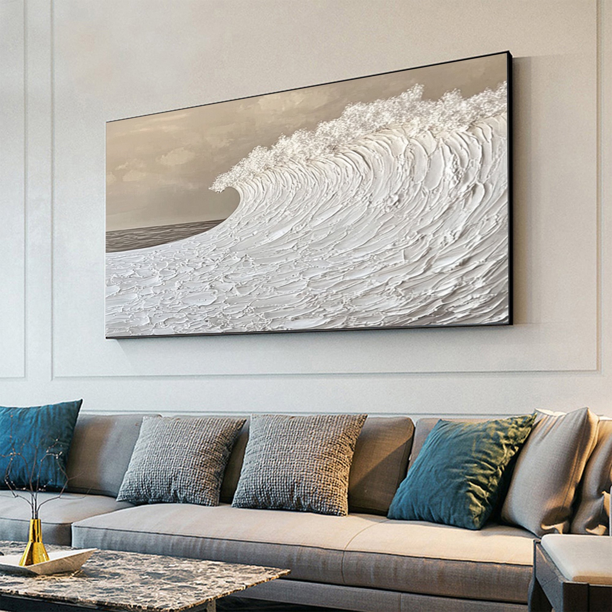 Large Textured Ocean Wave Artwork for Sophisticated Interior Design #BBM 053