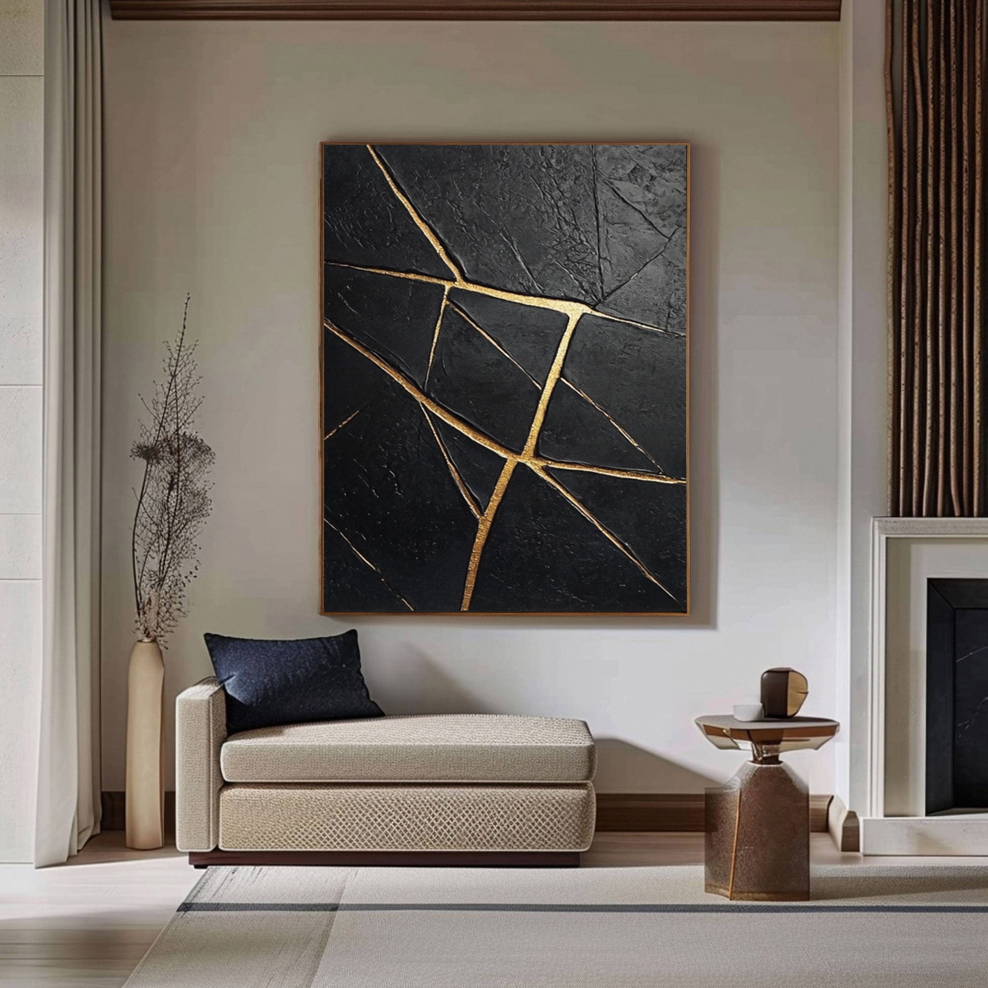 Luxury Textured Wall Art in Black and Gold for Upscale Interior Design #BM 095