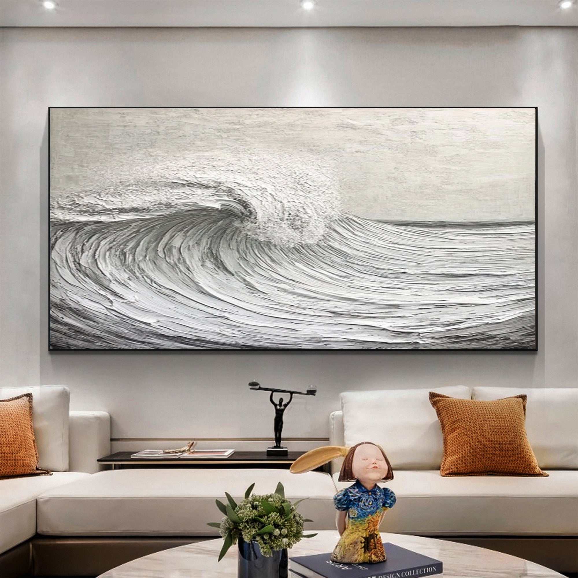 Large Textured Ocean Wave Artwork for Sophisticated Interior Design #BBM 051