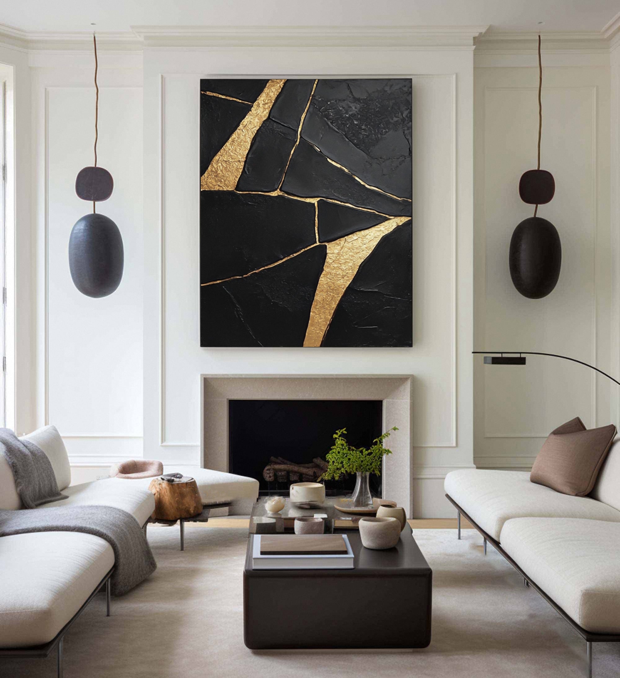 Luxury Textured Wall Art in Black and Gold for Upscale Interior Design #BM 093