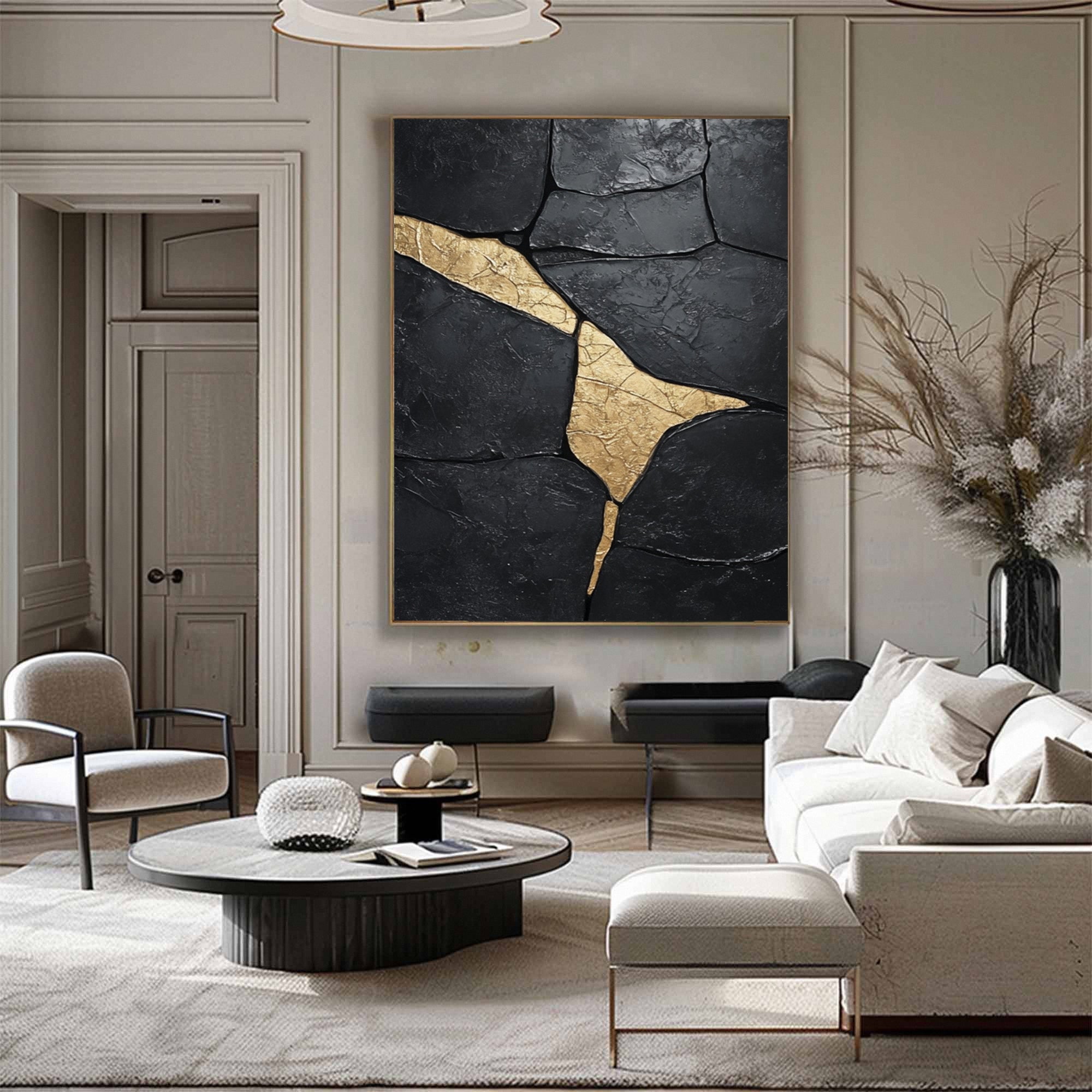 Luxury Textured Wall Art in Black and Gold for Upscale Interior Design #BM 092