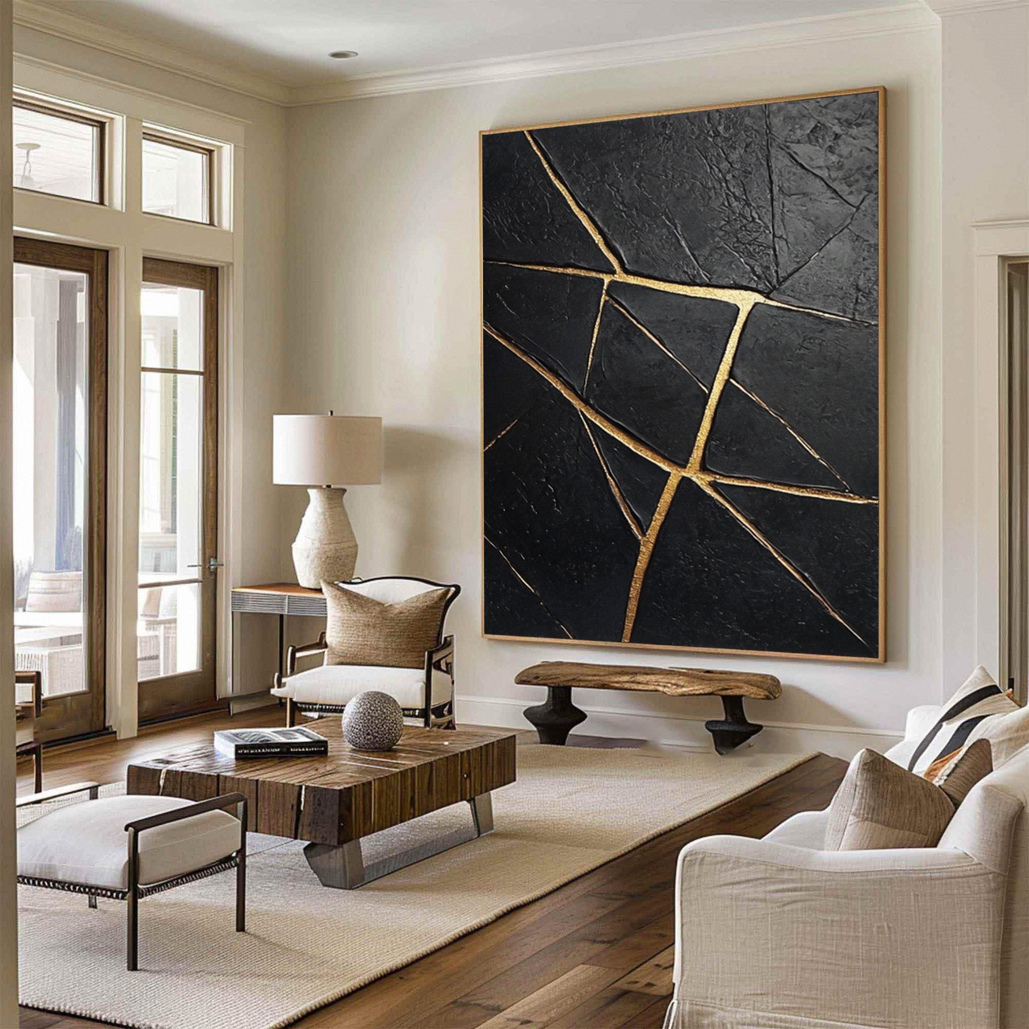 Luxury Textured Wall Art in Black and Gold for Upscale Interior Design #BM 095