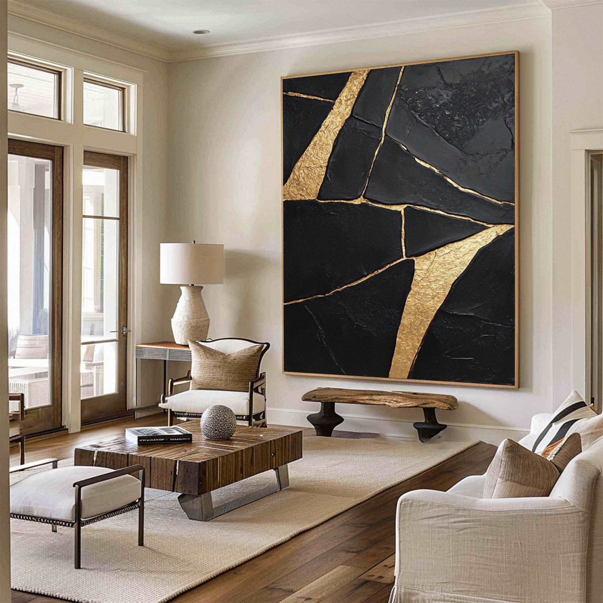 Luxury Textured Wall Art in Black and Gold for Upscale Interior Design #BM 093