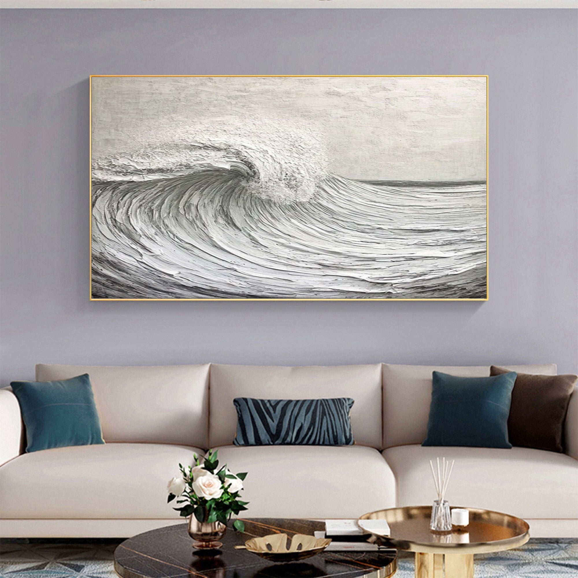 Large Textured Ocean Wave Artwork for Sophisticated Interior Design #BBM 051